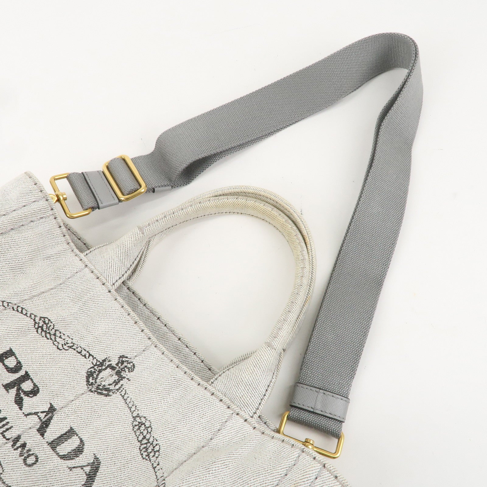 PRADA Canapa Mini Canvas 2Way Bag Hand Bag Light Grey B2439G