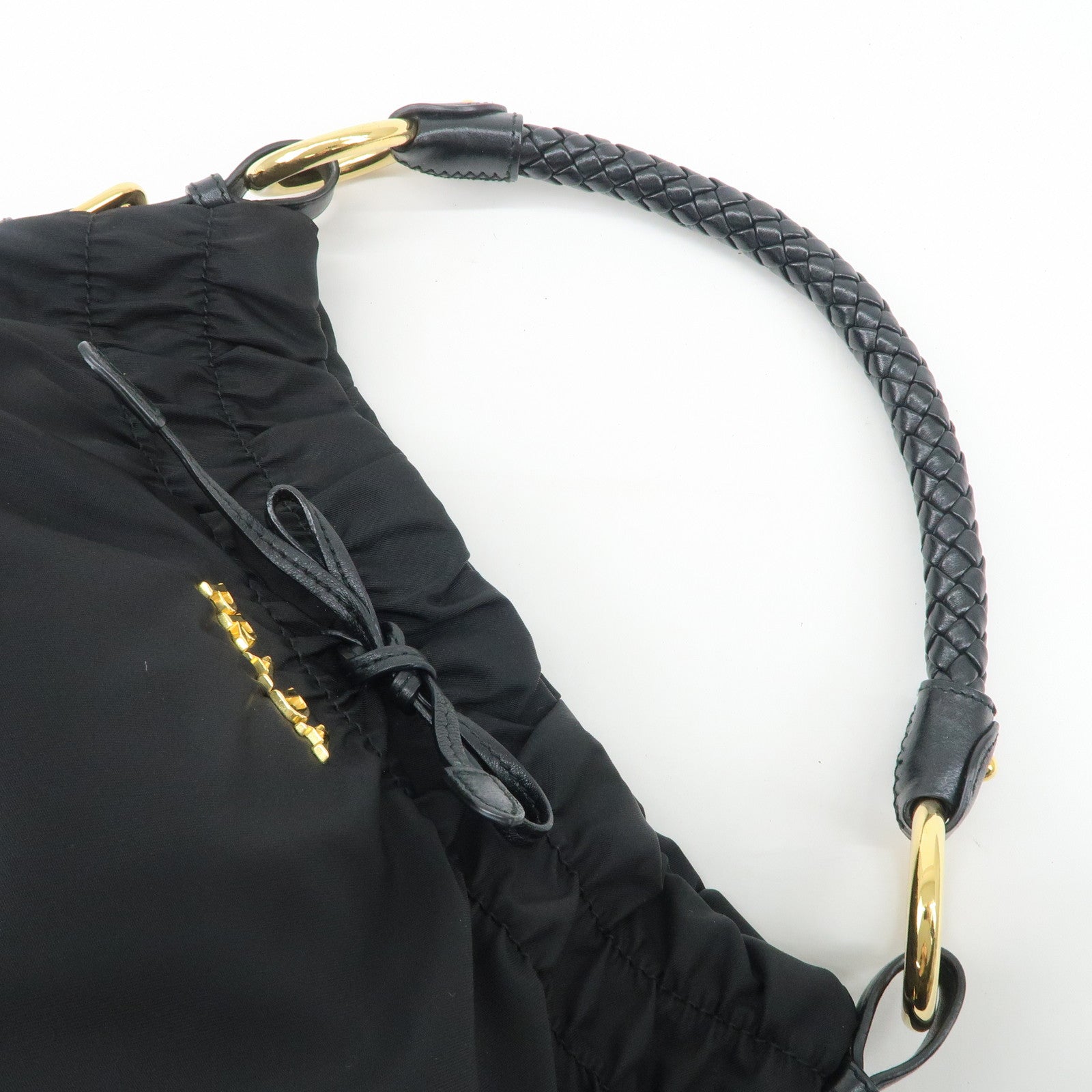 PRADA Nylon Leather Shoulder Bag Black