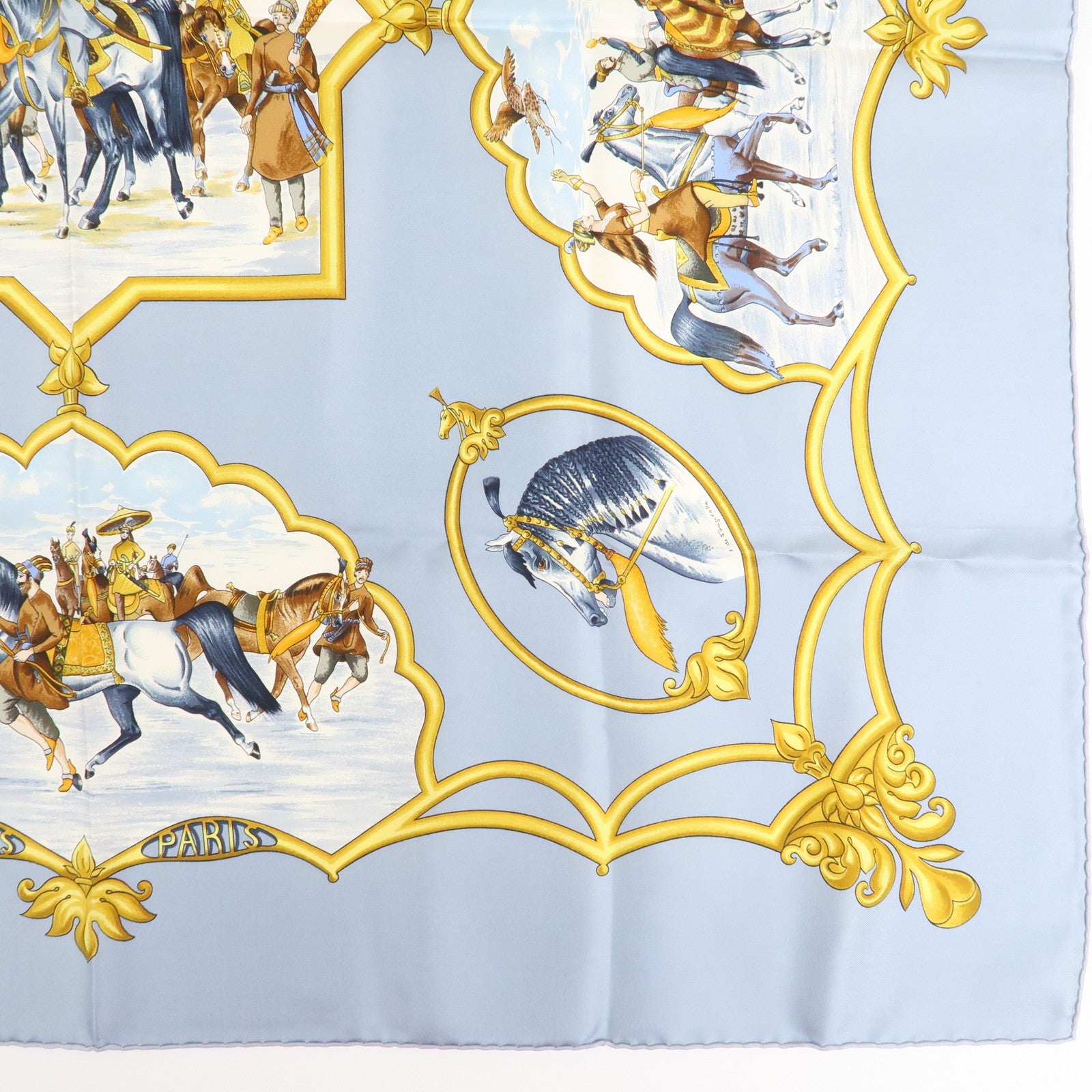 HERMES Carre 90 Silk 100%  Scarf Les Chevaux Des Moghols