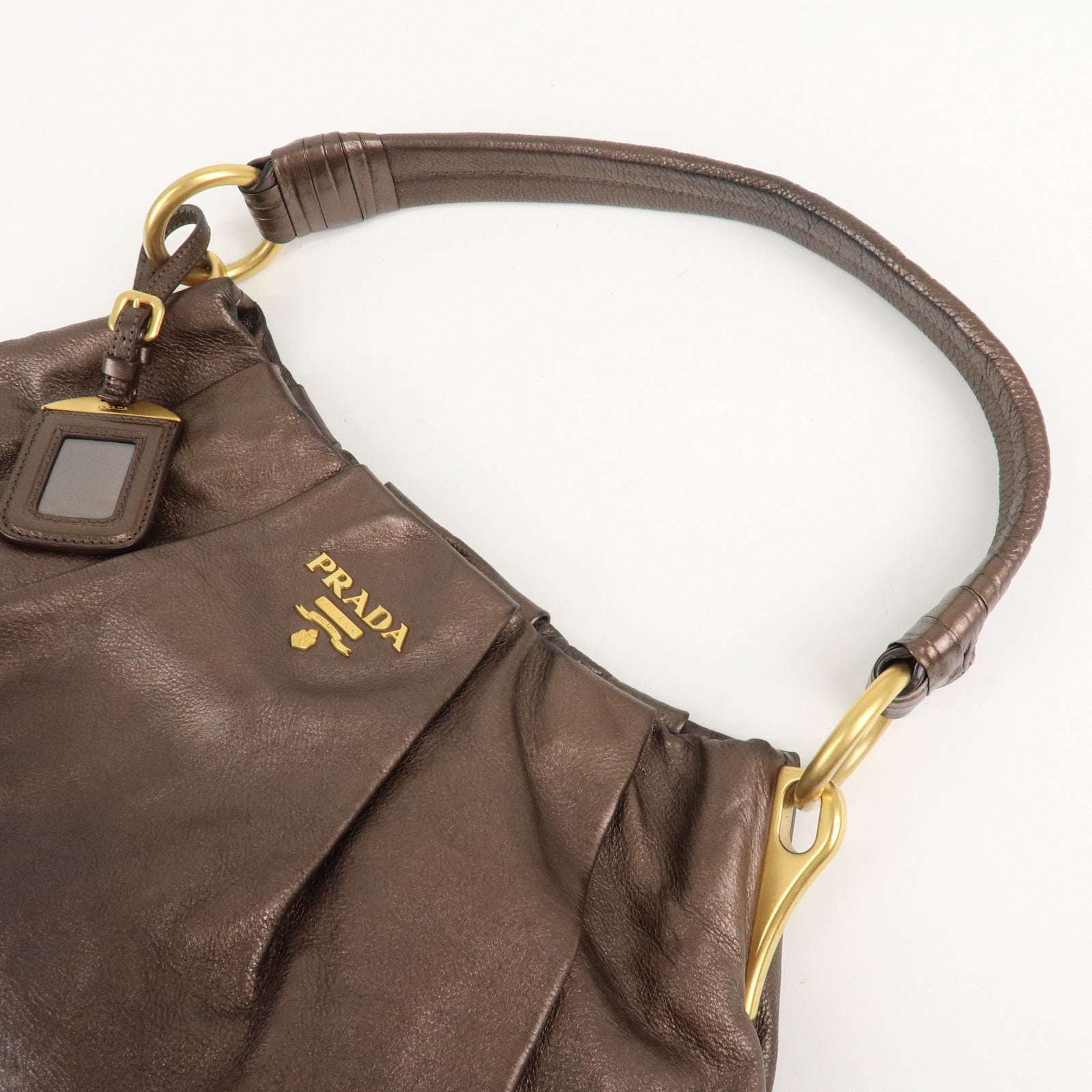 PRADA Logo Leather Shoulder Bag Gradation Metallic Brown