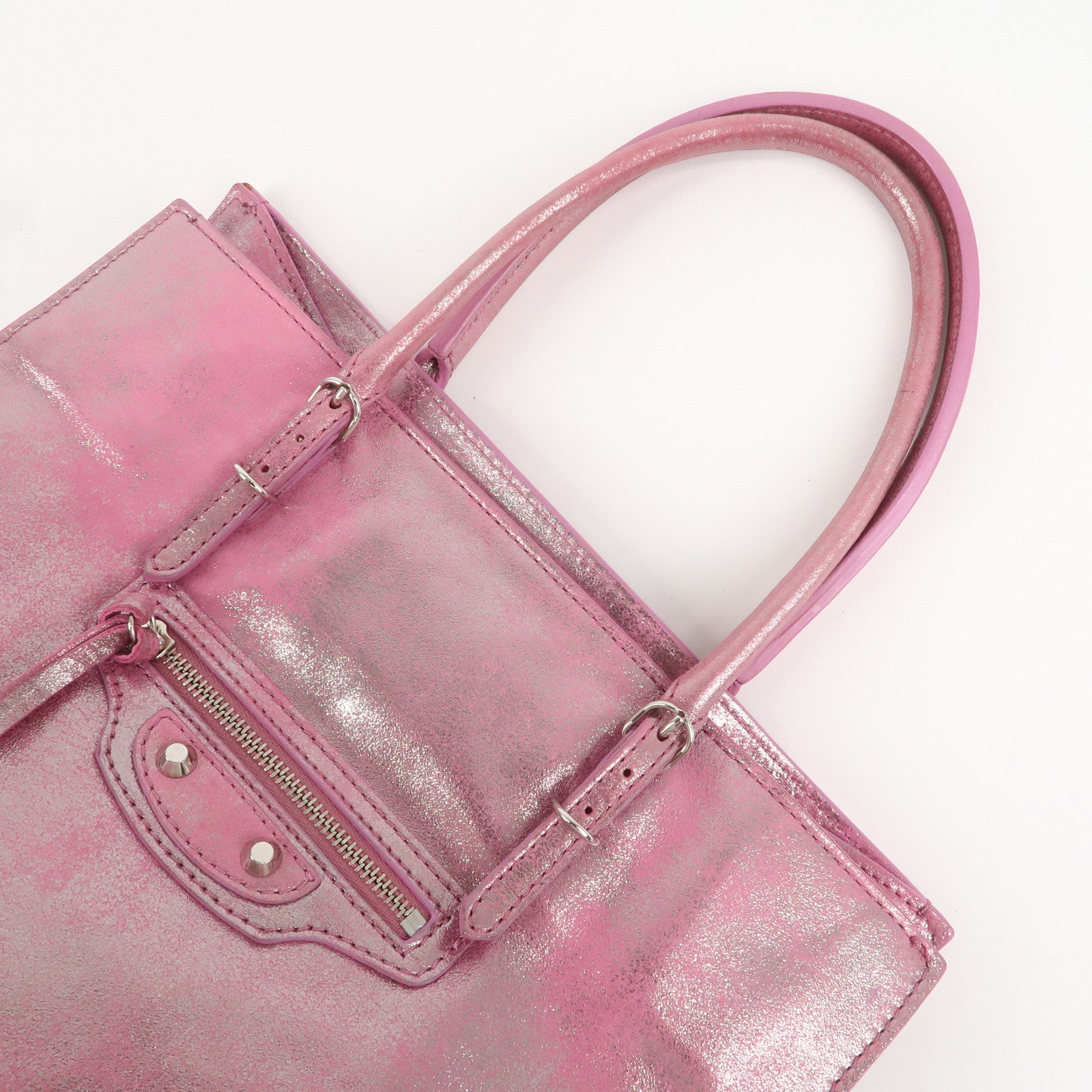 BALENCIAGA The Paper Leather Tote Bag Metallic Pink 255412