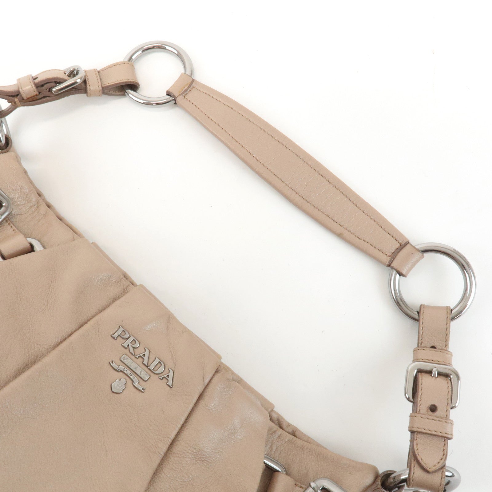 PRADA Leather Shoulder Bag Hand Bag Champaign Beige BR3975 Used