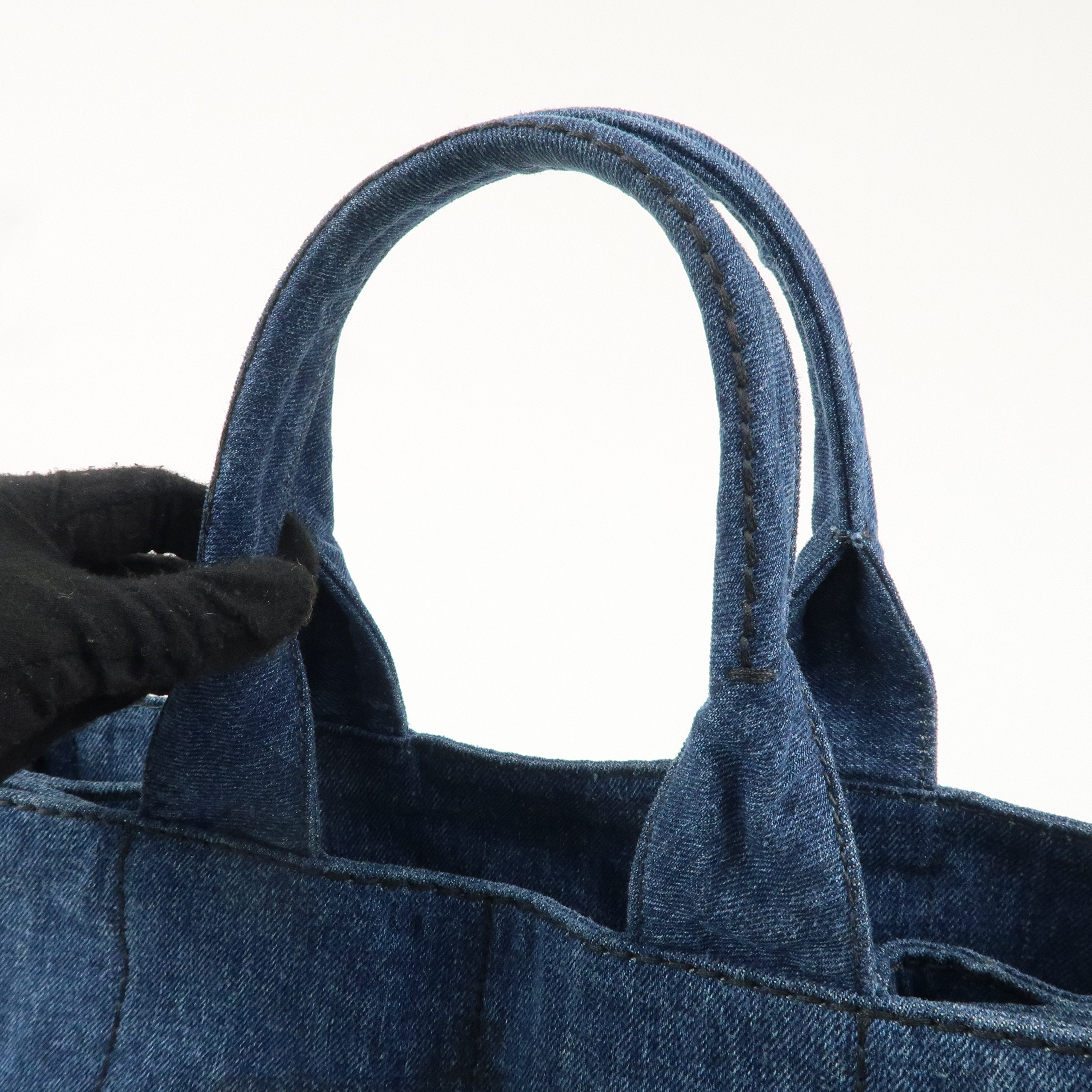 PRADA Logo Canapa Denim Hand Bag Tote Bag Denim Blue