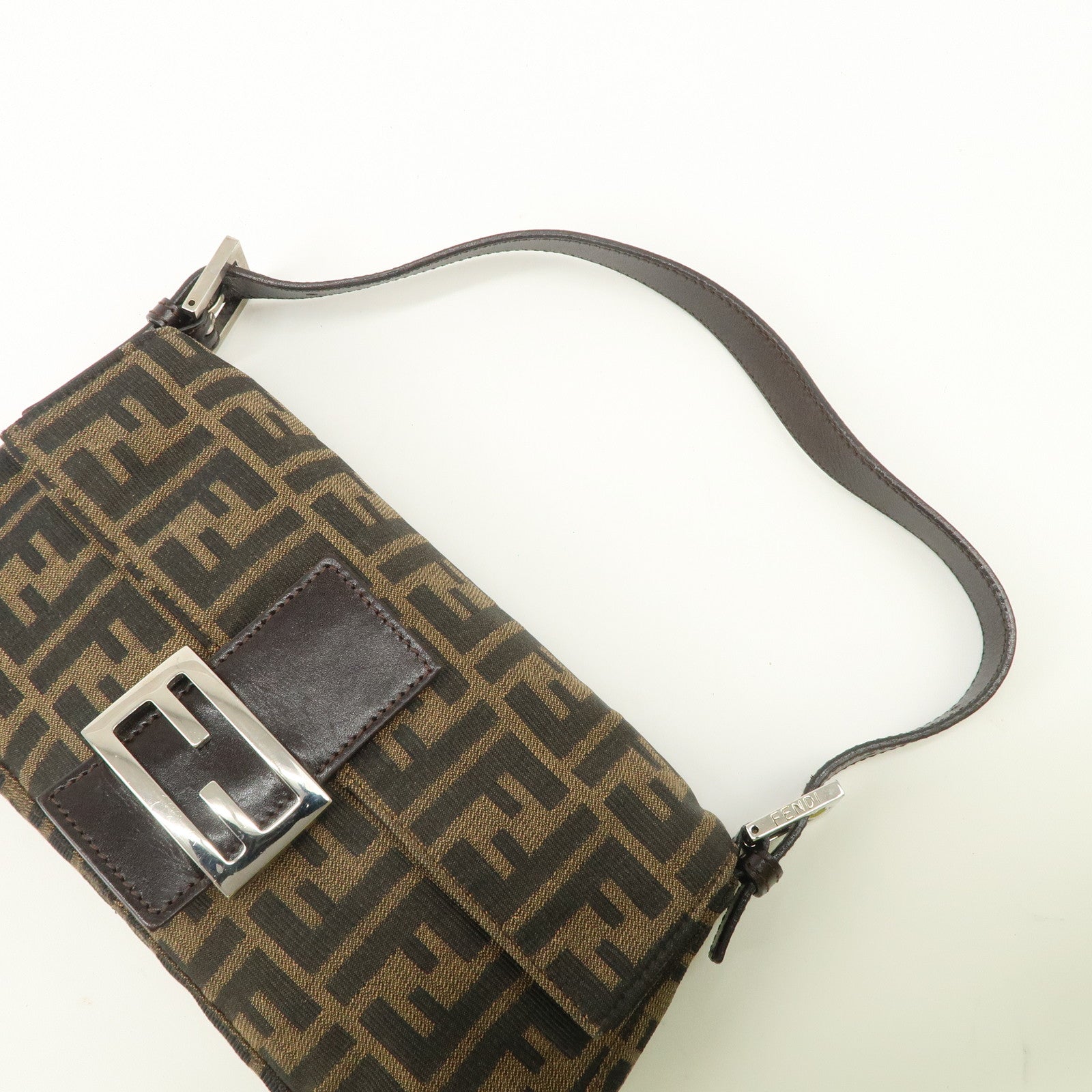 FENDI Mamma Bagguette Zucca Canvas Leather Shoulder Bag 26424