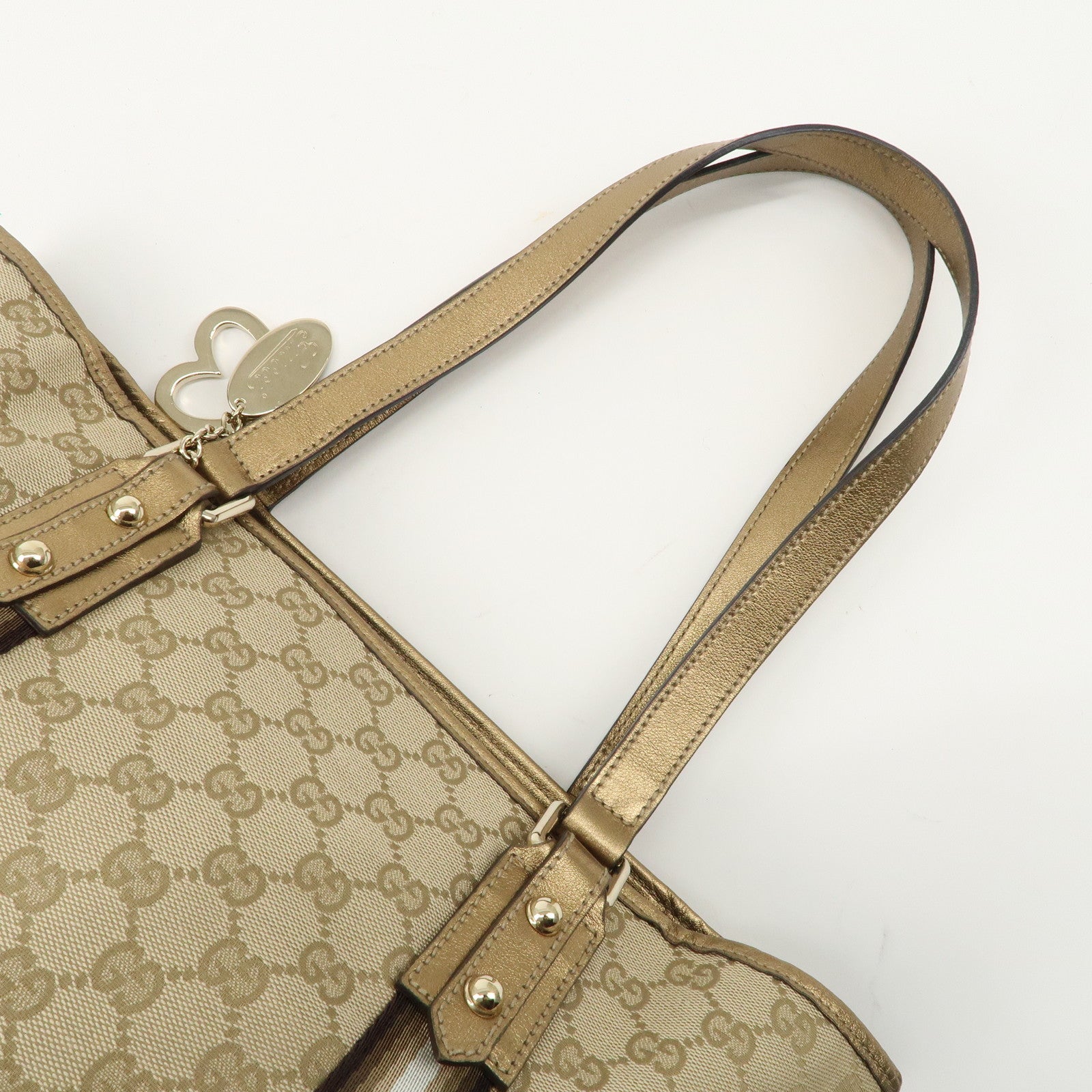 GUCCI Sherry GG Canvas Leather Tote Bag Beige Gold 137396