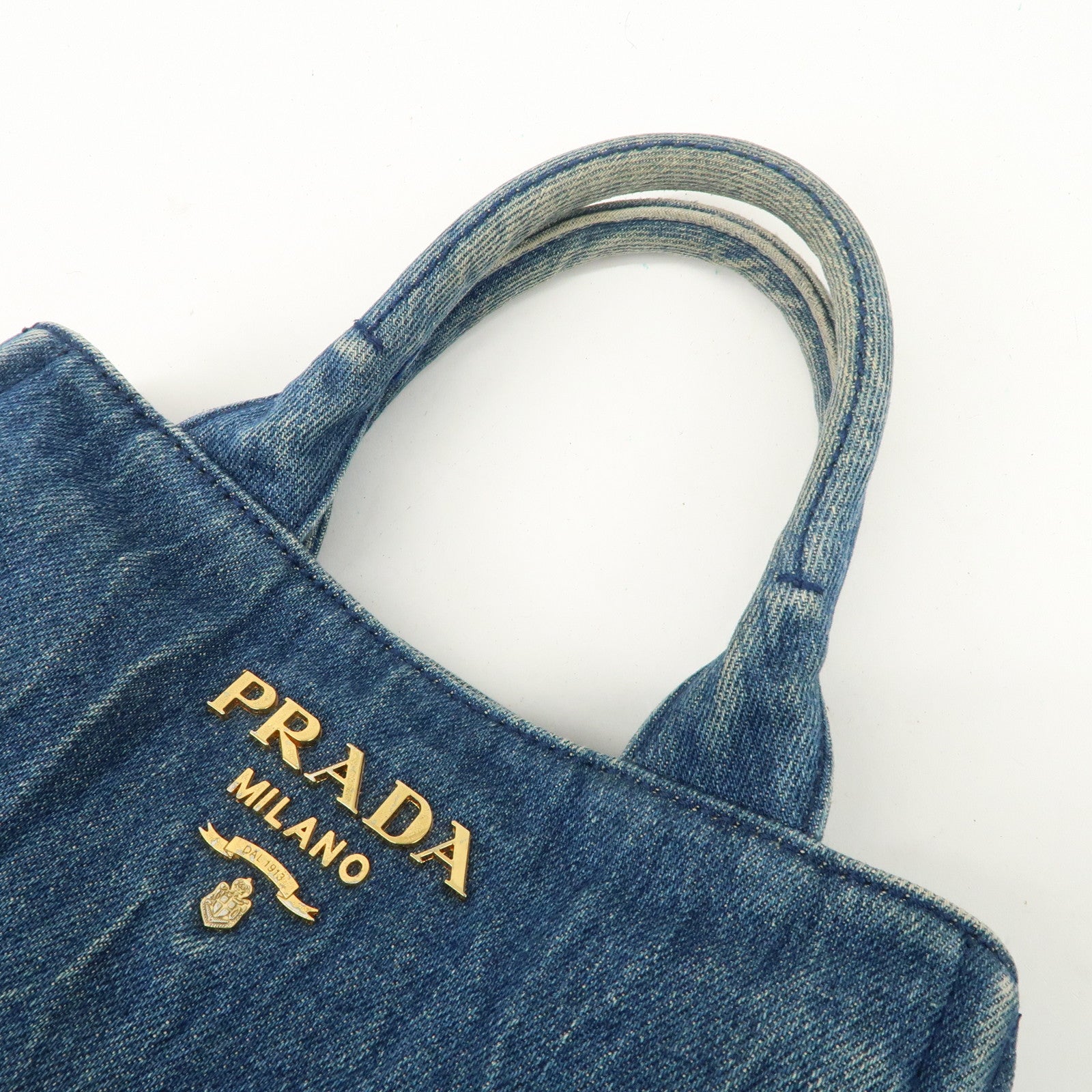 PRADA Nano Canapa Mini Denim Hand Bag Tote Bag Blue Used