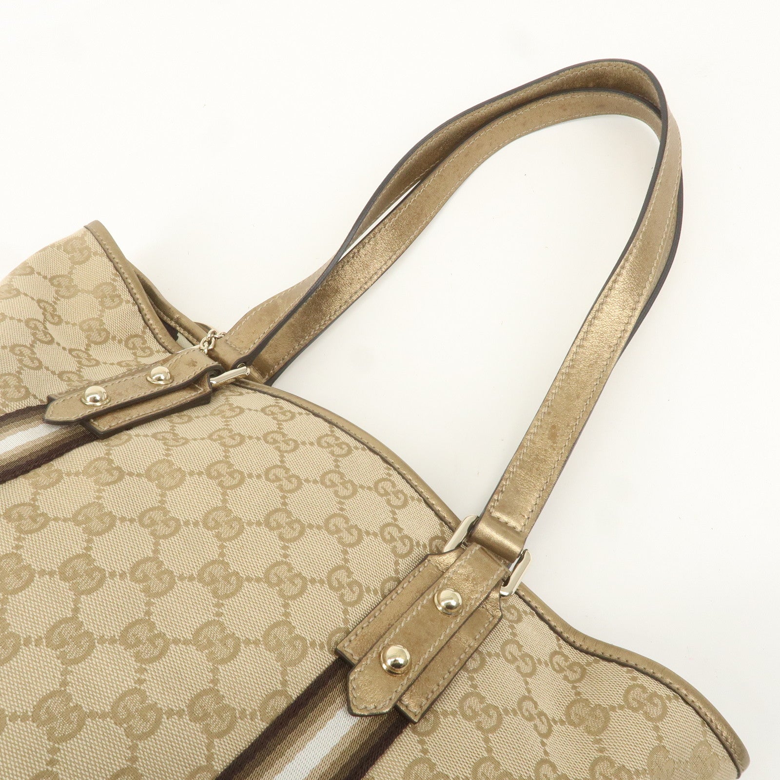 GUCCI GG Canvas Leather Shoulder Tote Bag Beige Gold 137396