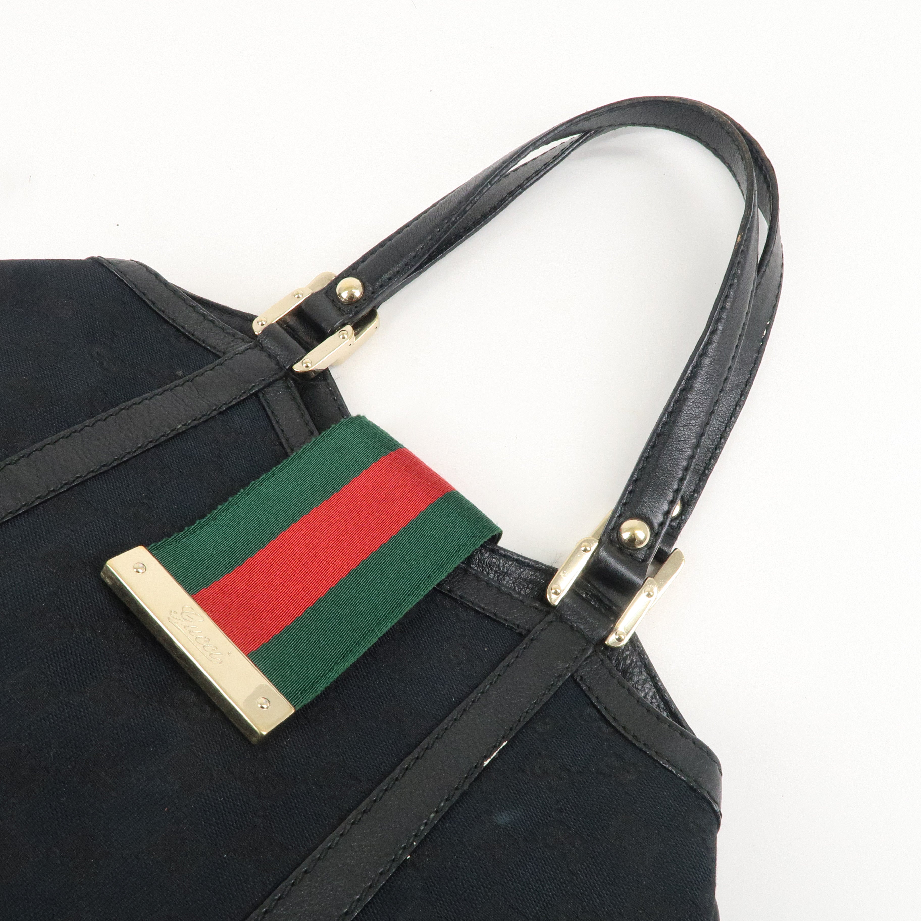 GUCCI Sherry GG Canvas Leather Hand Bag Black 233609