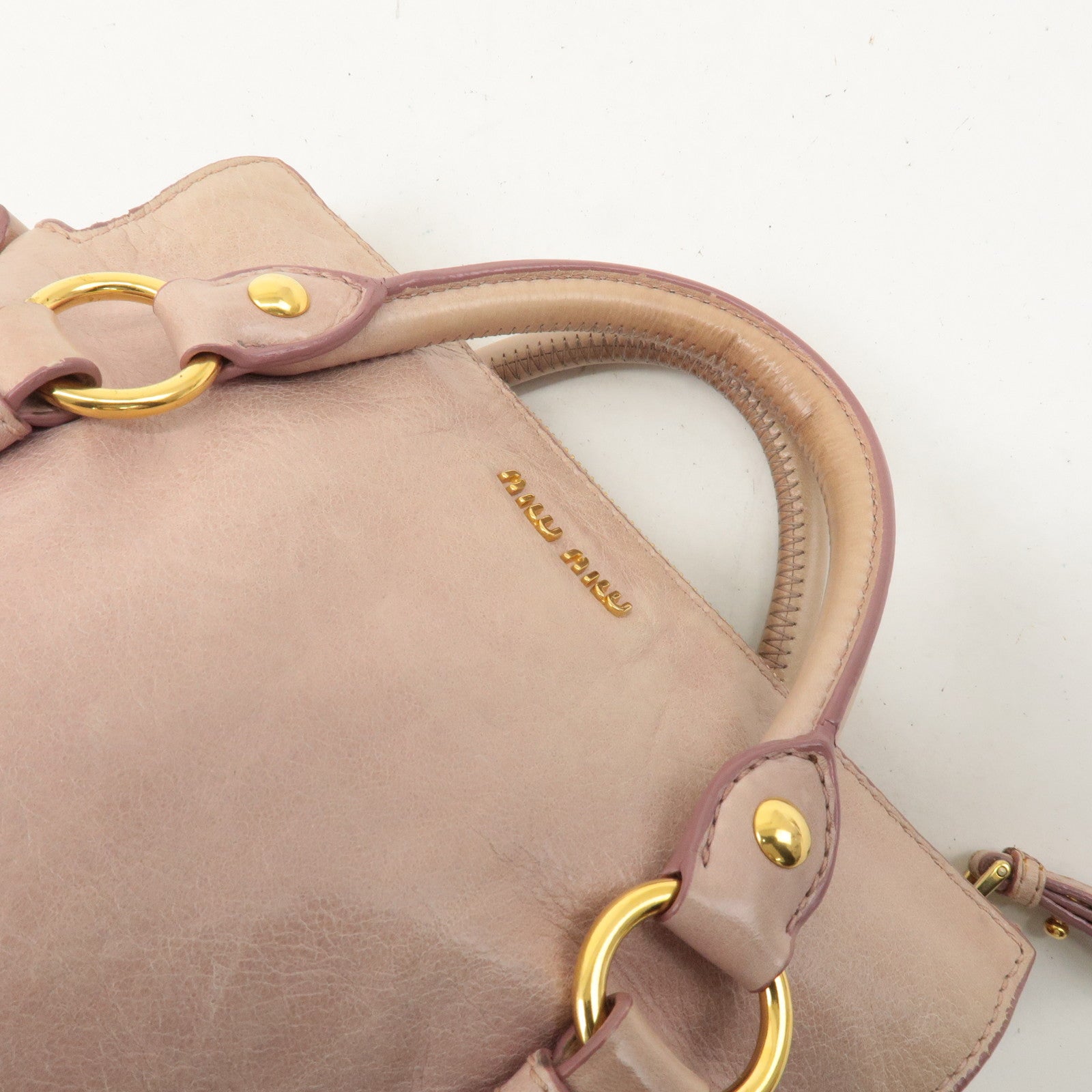 MIU MIU Leather Side Ribbon 2WAY Bag Hand Bag Shoulder Bag Pink