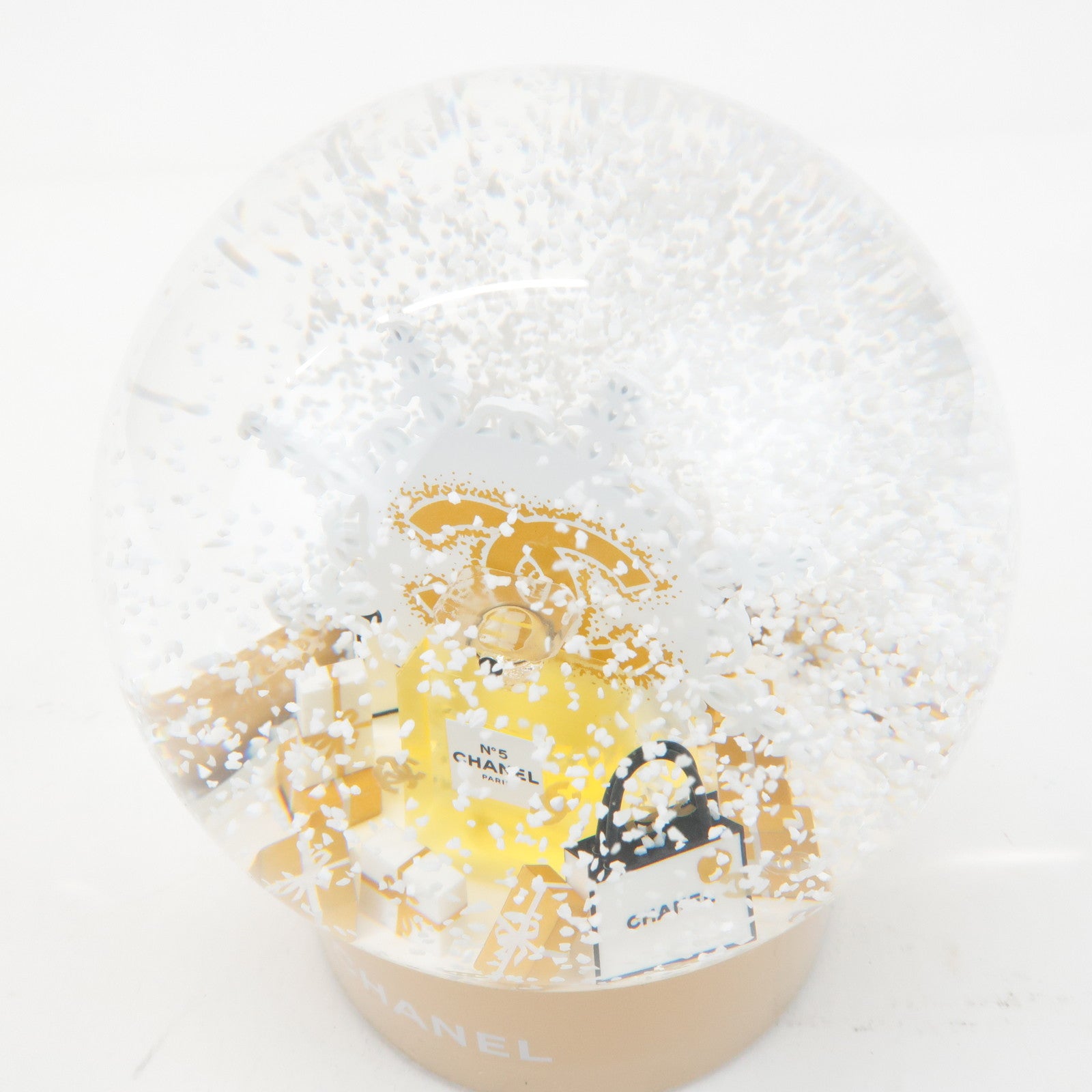 CHANEL Glass Snow Globe Snow Dome 2024 Novelty Gold White Used