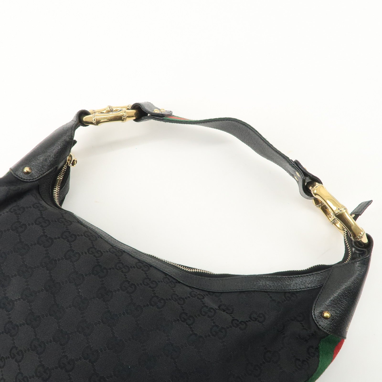 GUCCI Bamboo Sherry GG Canvas Leather Shoulder Bag Black 131036