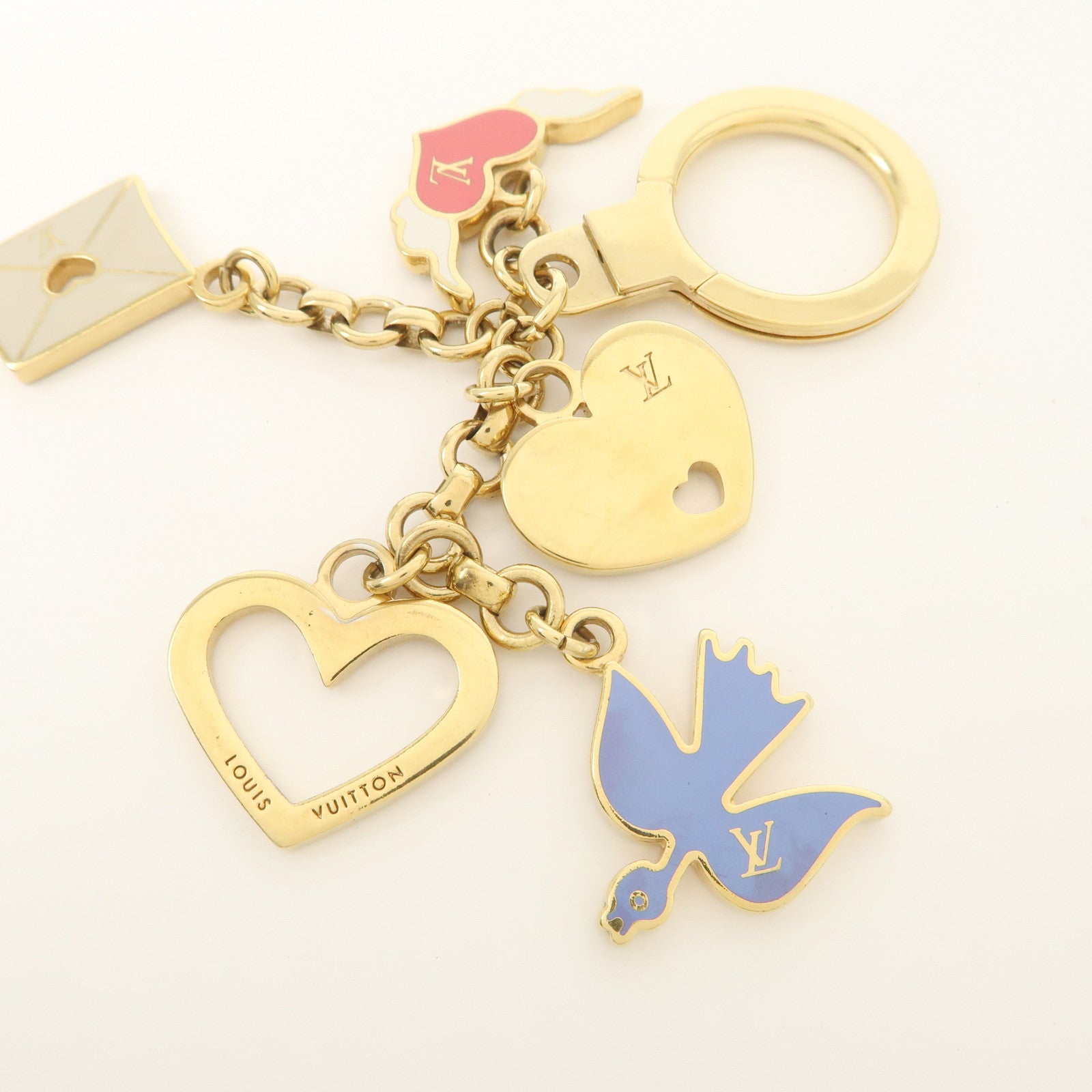 Louis Vuitton Porte Cles Message Charm Keychain Gold M66264 Used