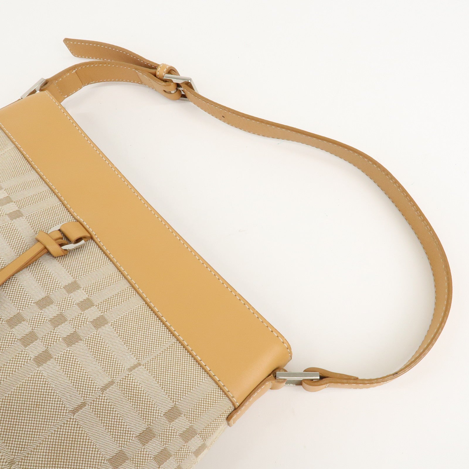 BURBERRY Canvas Leather Check One Shoulder Bag Beige