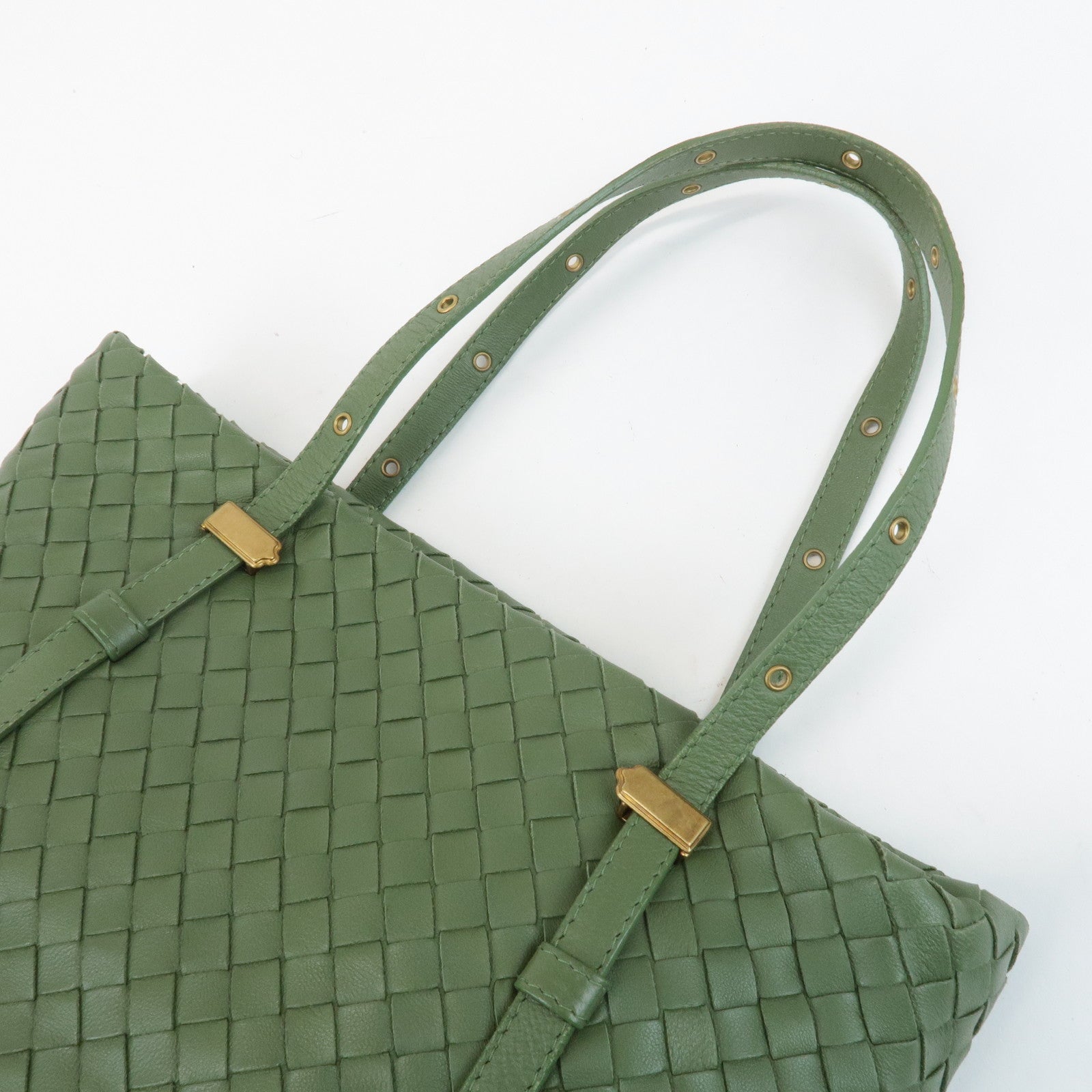 BOTTEGA VENETA Intrecciato Leather Tote Shoulder Bag Green 162937