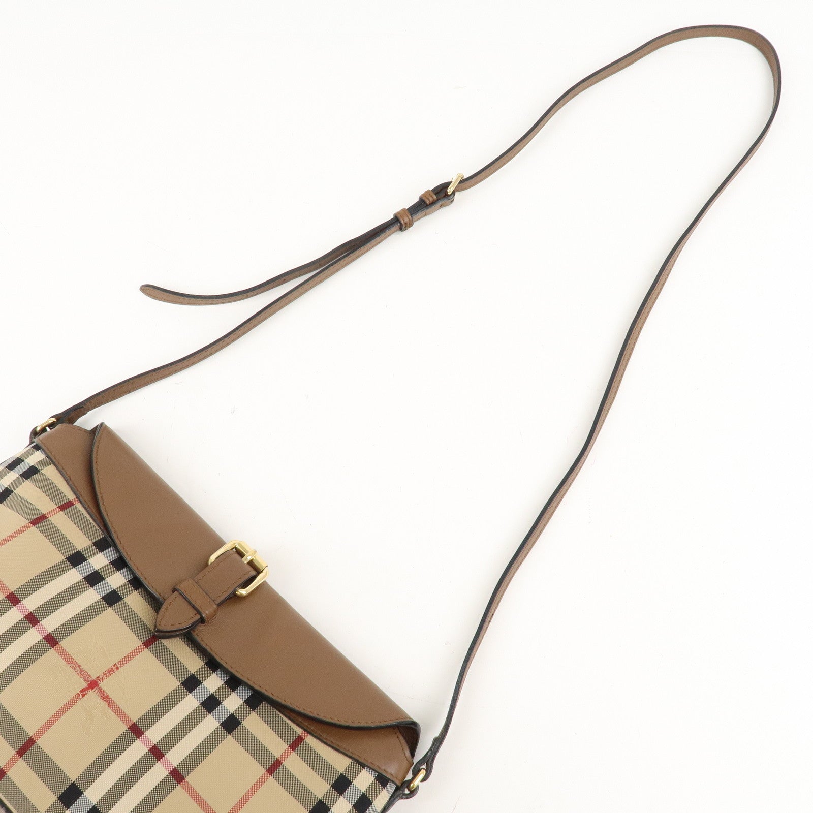 BURBERRY Nylon Leather Nova Plaid Shoulder Bag Beige Brown