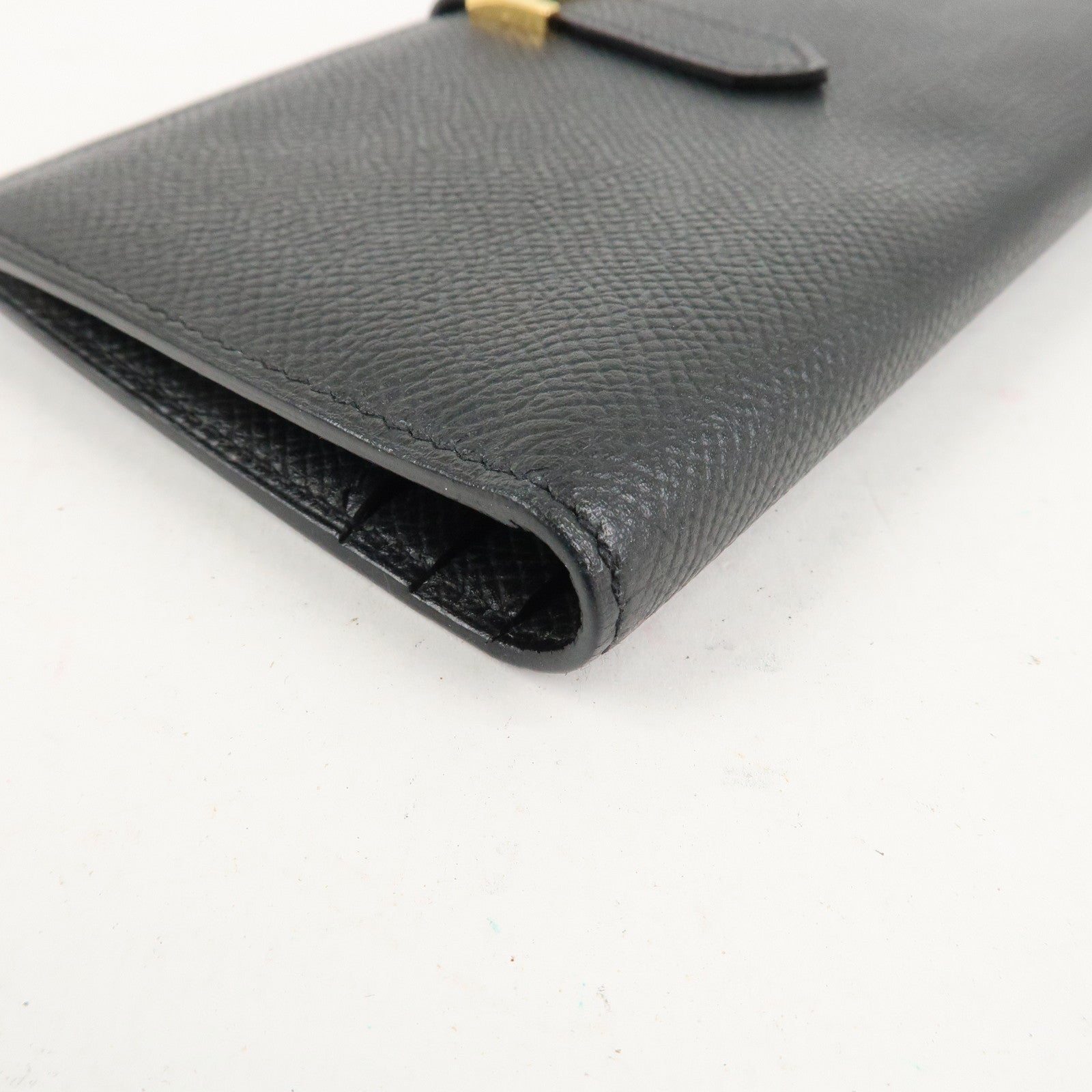 HERMES Leather Bearn Long Wallet M Stamped (around 2009) Black