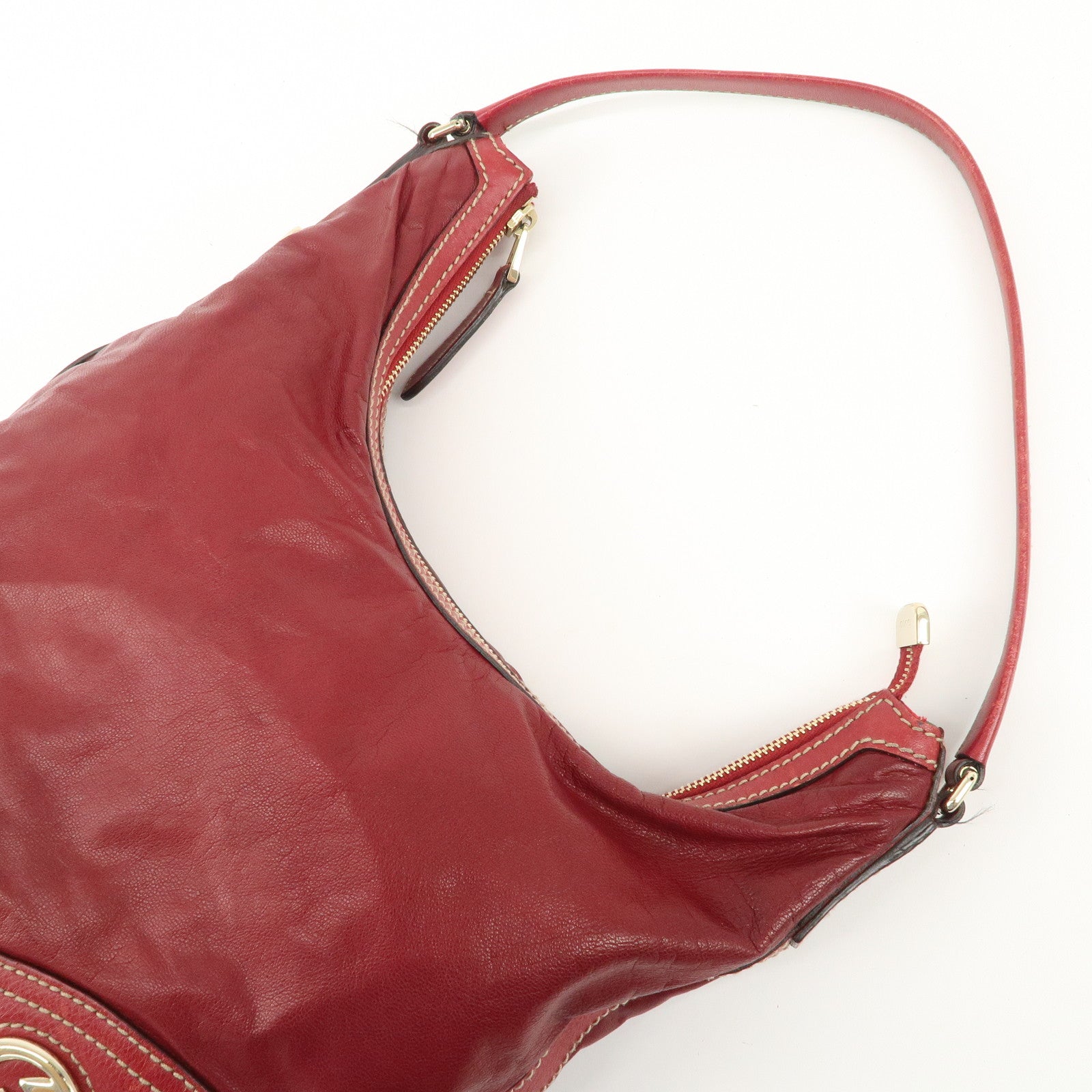 GUCCI New Brit Leather Shoulder Bag Red 182491