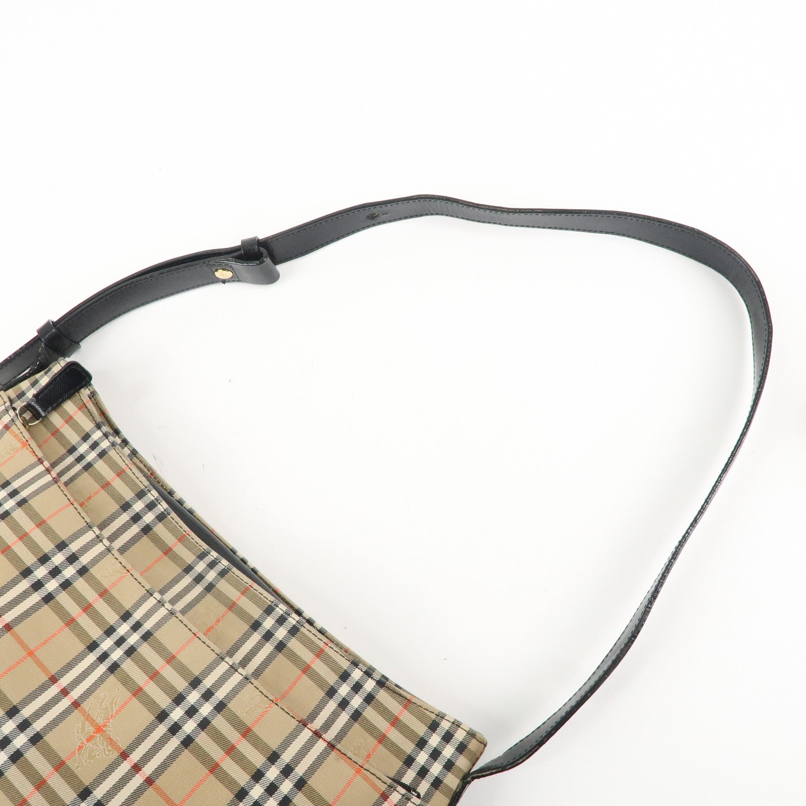 BURBERRY Nova Plaid Canvas Leather Shoulder Bag BLack