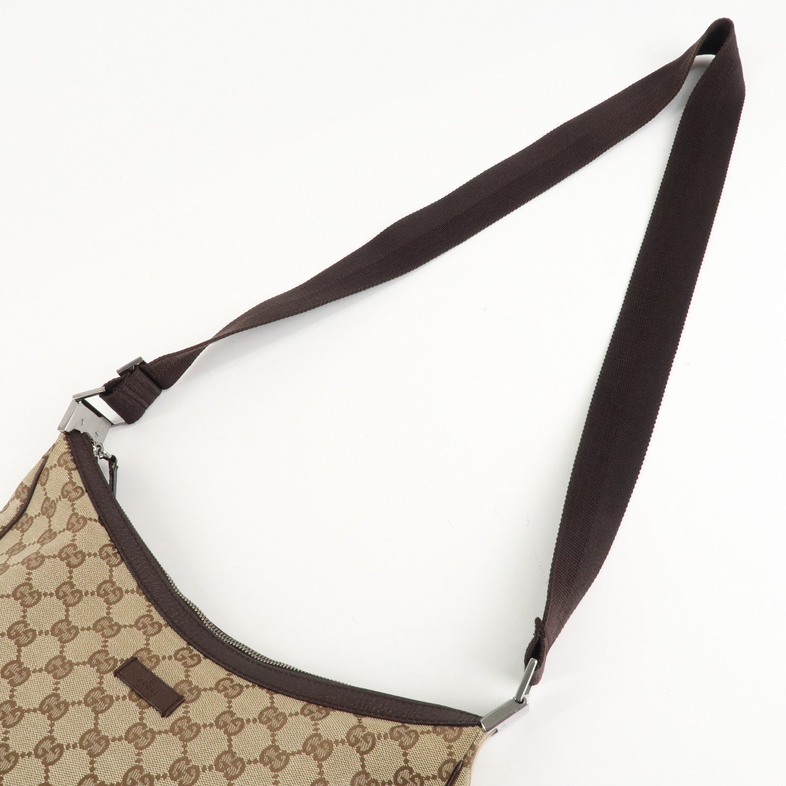 GUCCI GG Canvas Leather Shoulder Bag Beige Brown 122790 Used