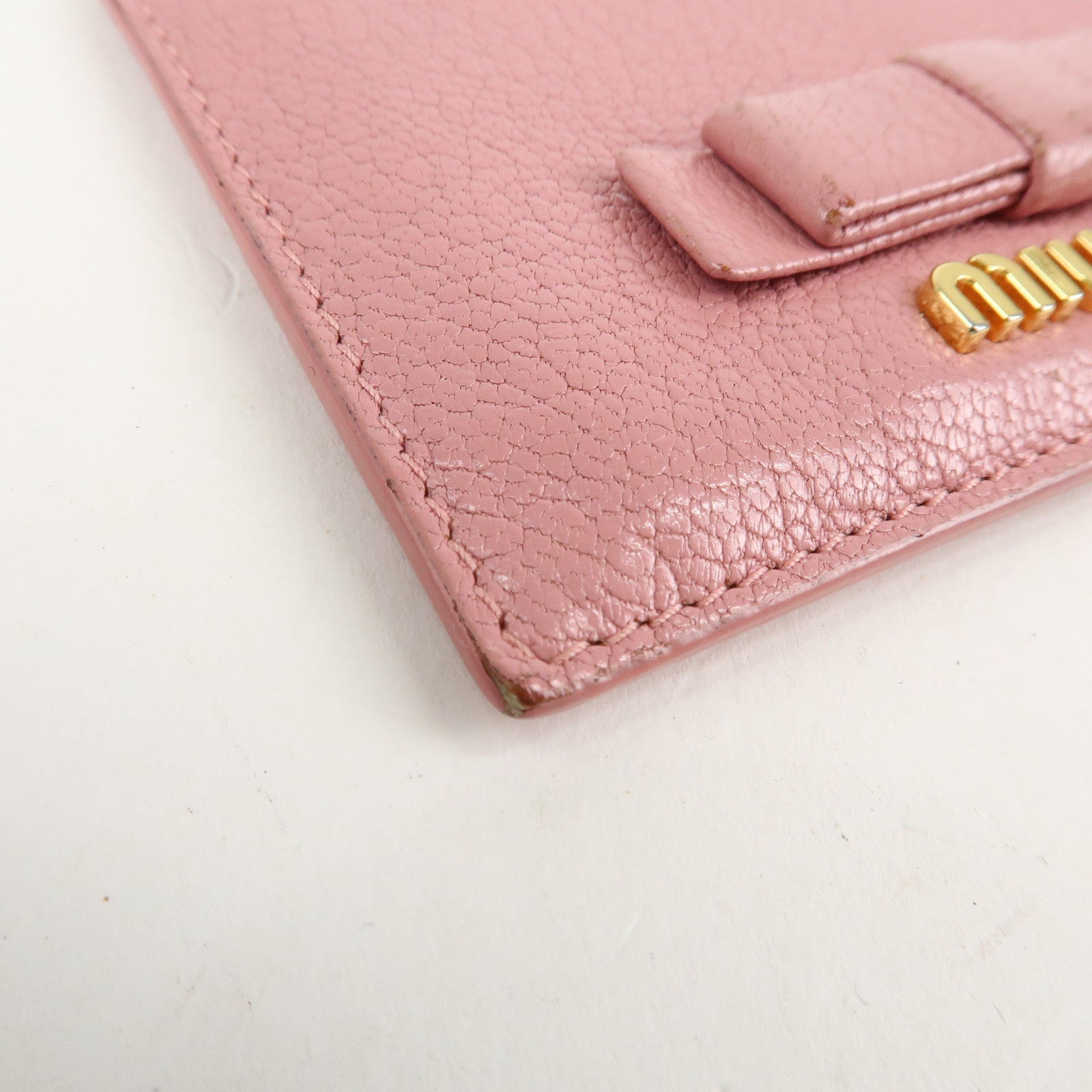 MIU MIU Leather Ribbon Card Case Pink