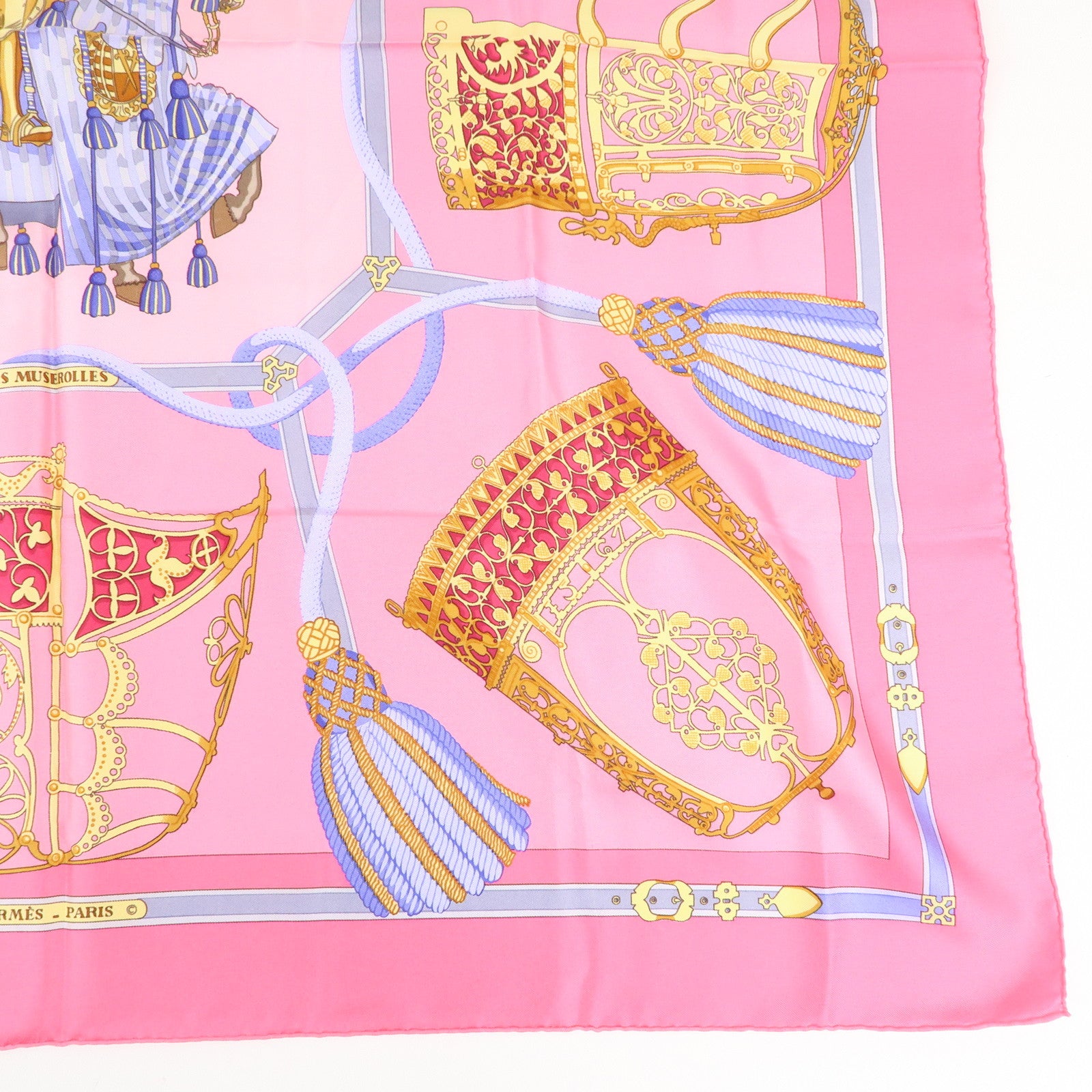 HERMES Silk 100% Scarf Carre90 LES MUSEROLLES Pink