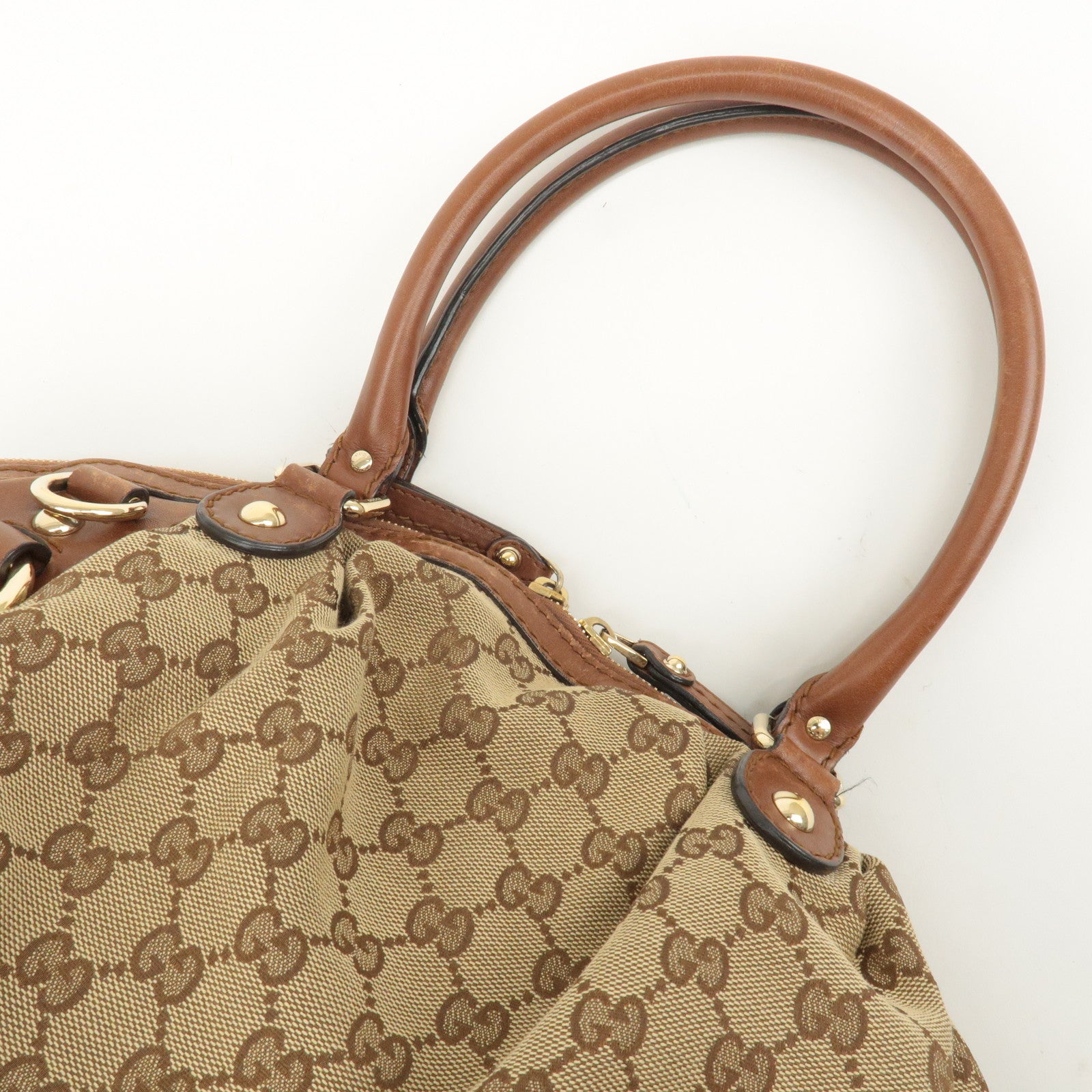 GUCCI Sukey GG Canvas Leather 2WAY Tote Bag Beige Brown 223974