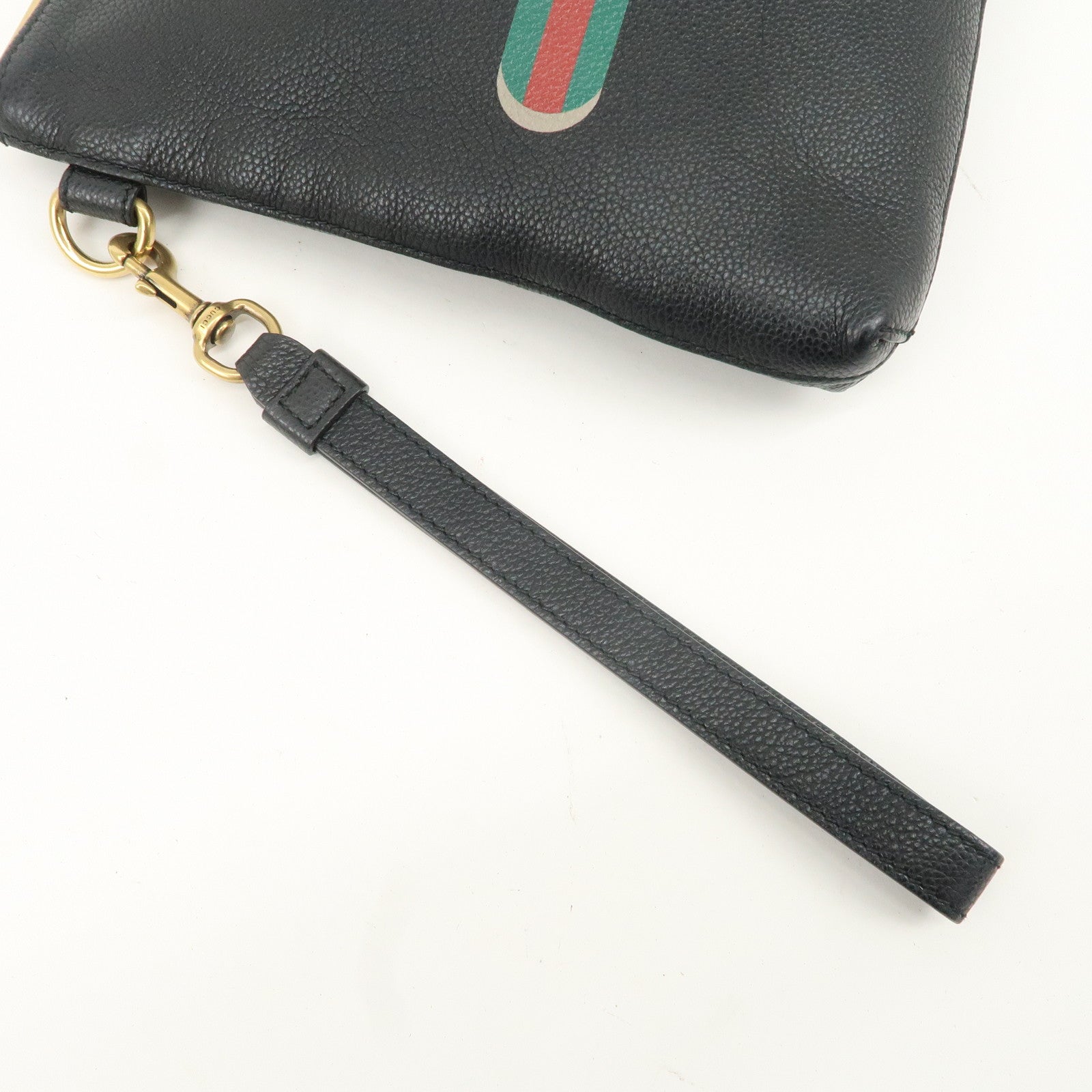 GUCCI Sherry Leather Portfolio Clutch Bag Medium Black 572770 Used