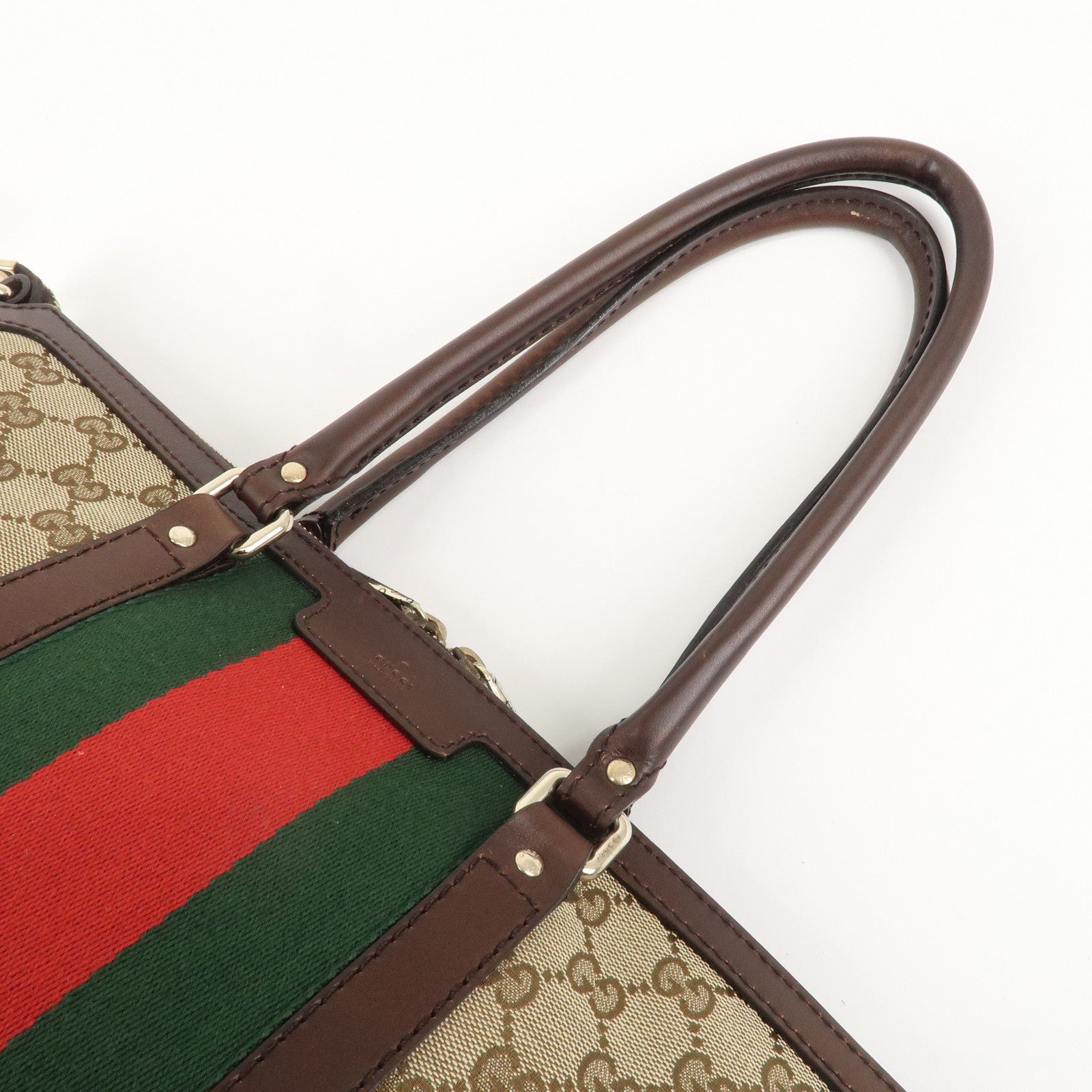 GUCCI Sherry GG Canvas Leather Tote Bag Hand Bag 257341