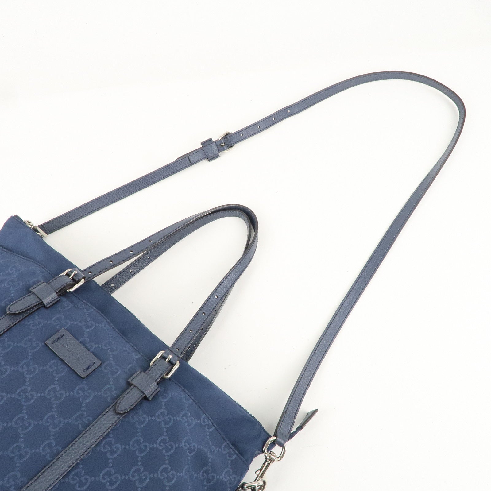 GUCCI GG Nylon Leather 2Way Bag Tote Bag 387067 Navy