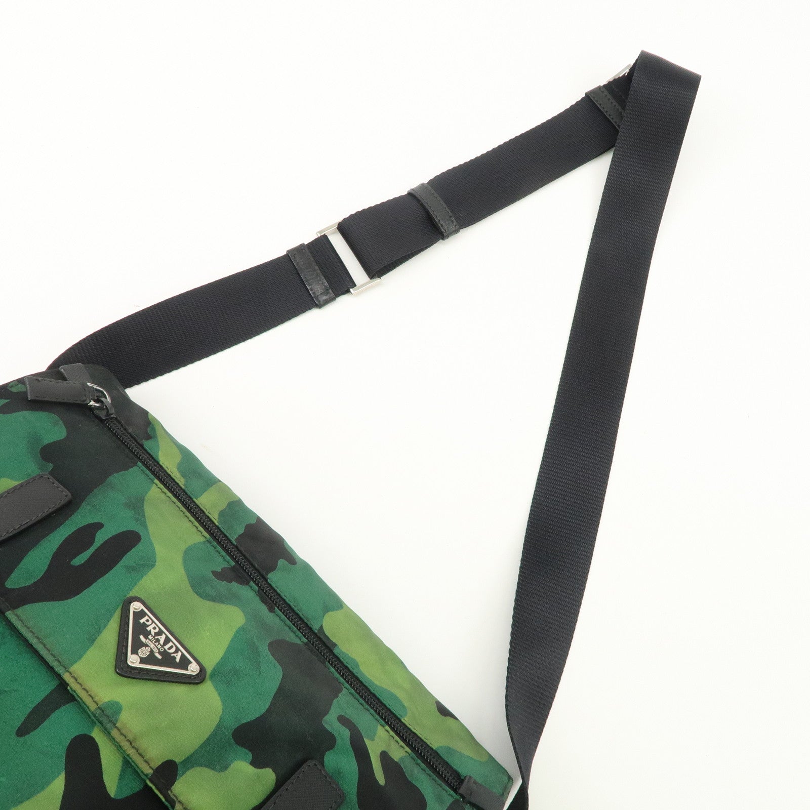 PRADA Logo Nylon Leather Camouflage Shoulder Bag Green Black