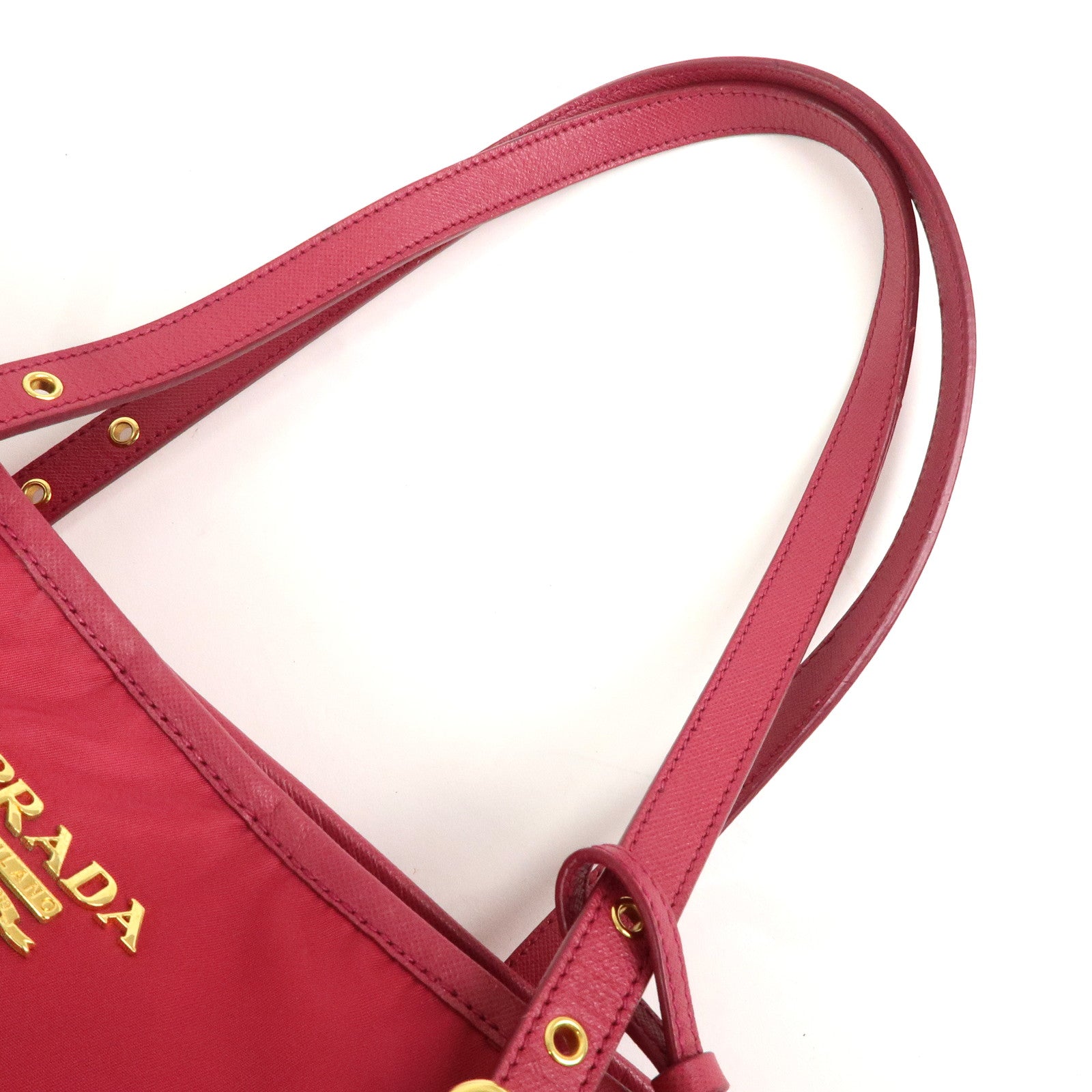 PRADA Logo Nylon Leaather Tote Bag Shoulder Bag Pink