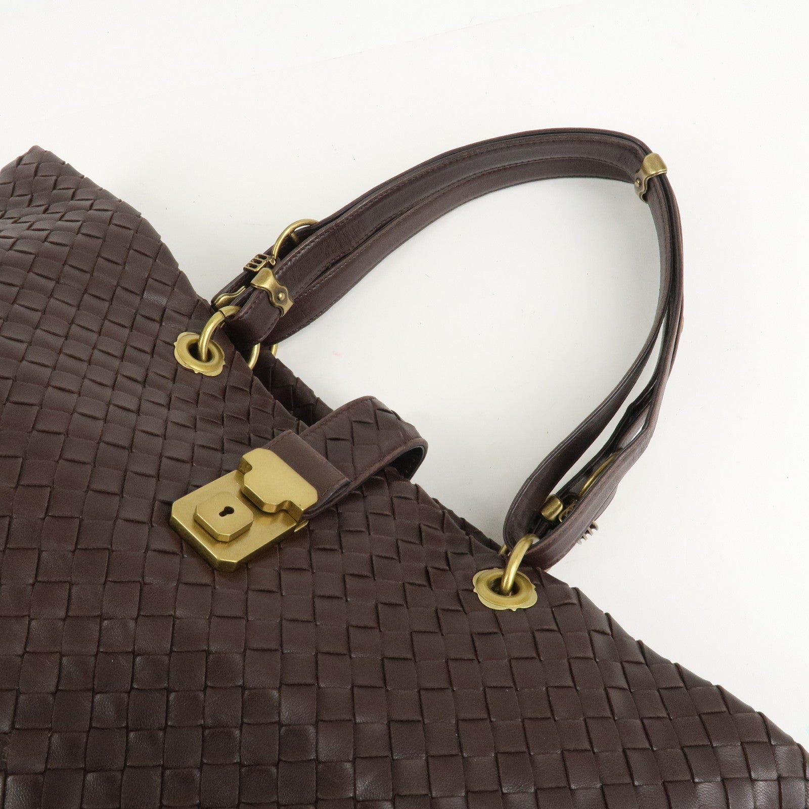 BOTTEGA VENETA Intrecciato Leather Tote Bag Dark Brown 162197