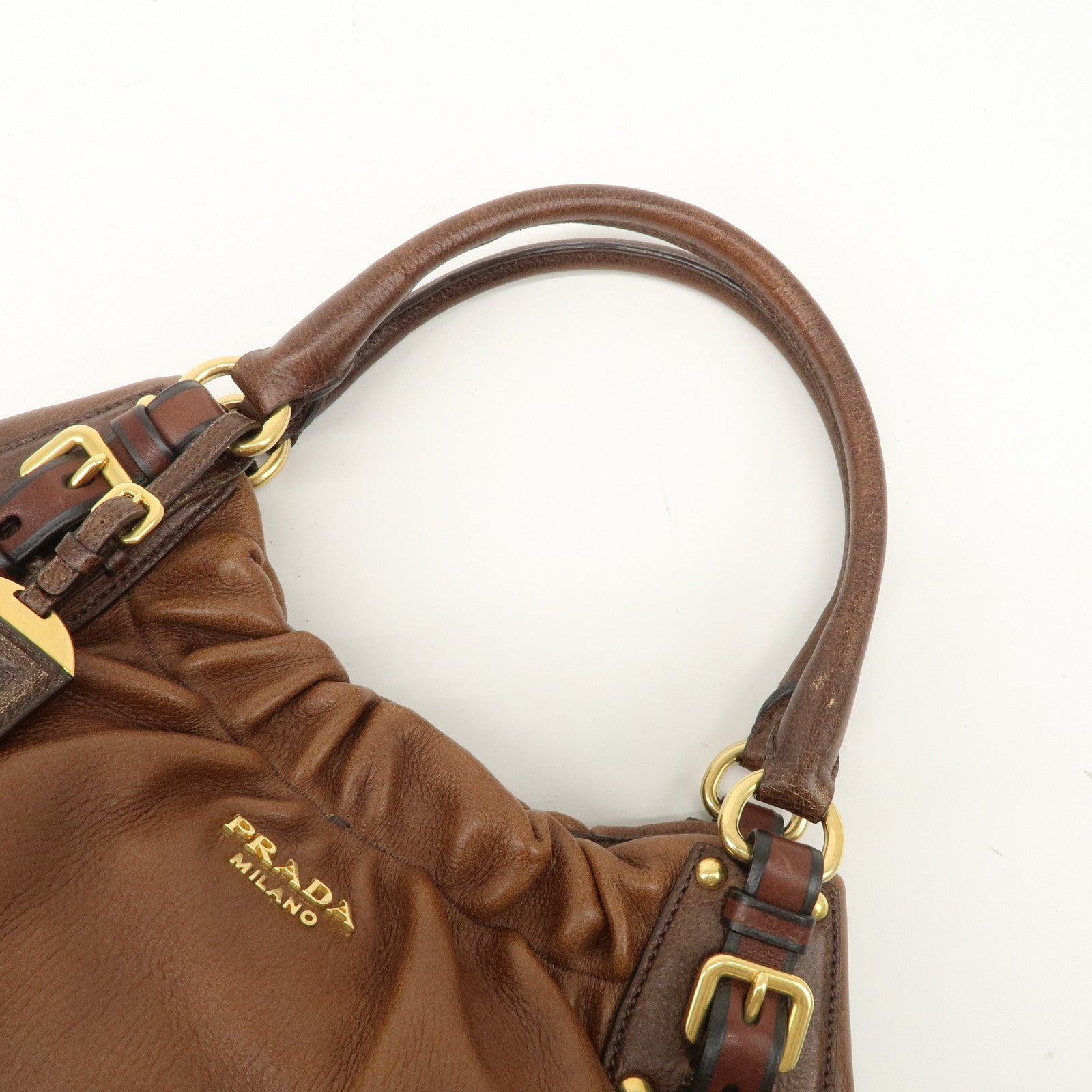 PRADA Leather Shoulder Bag Hand Bag Brown BR4218 Used