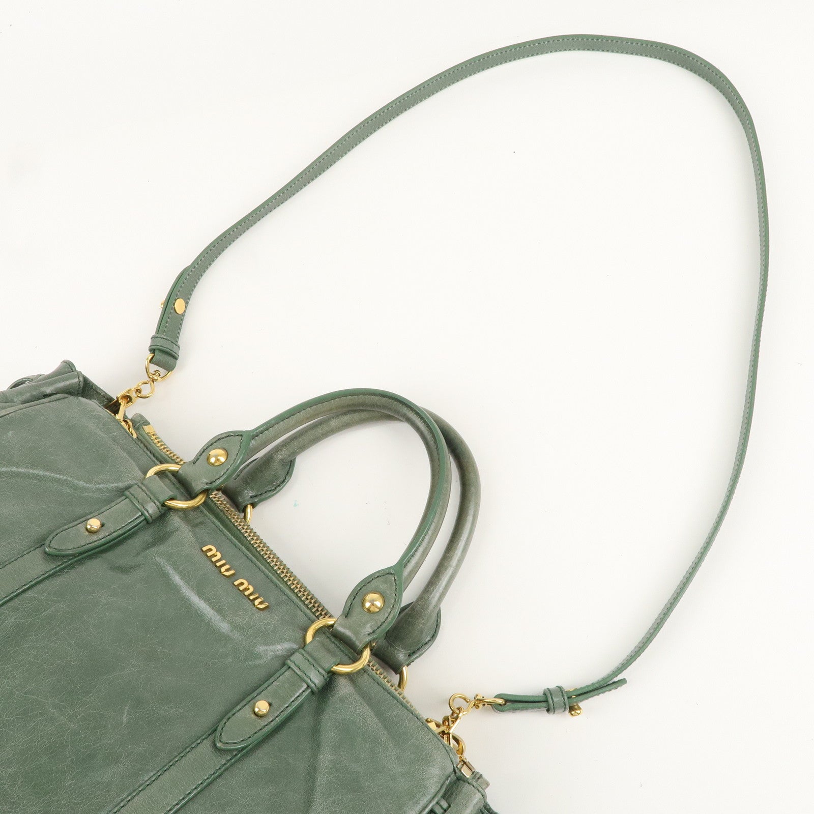 MIU MIU Leather 2Way Bag Hand Bag Shoulder Bag Green