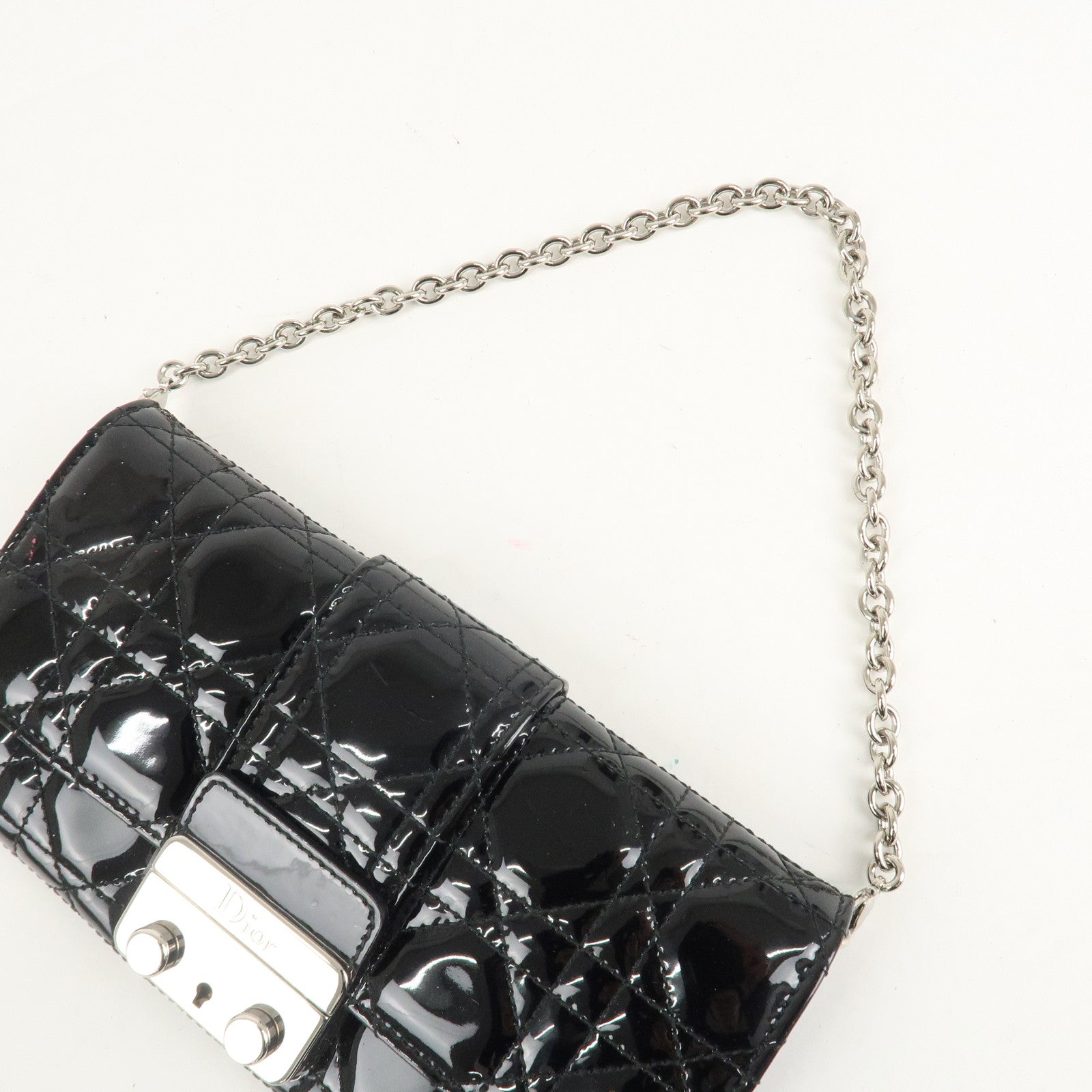 Christian Dior New Lock Cannage Patent Leather Chain Long Wallet