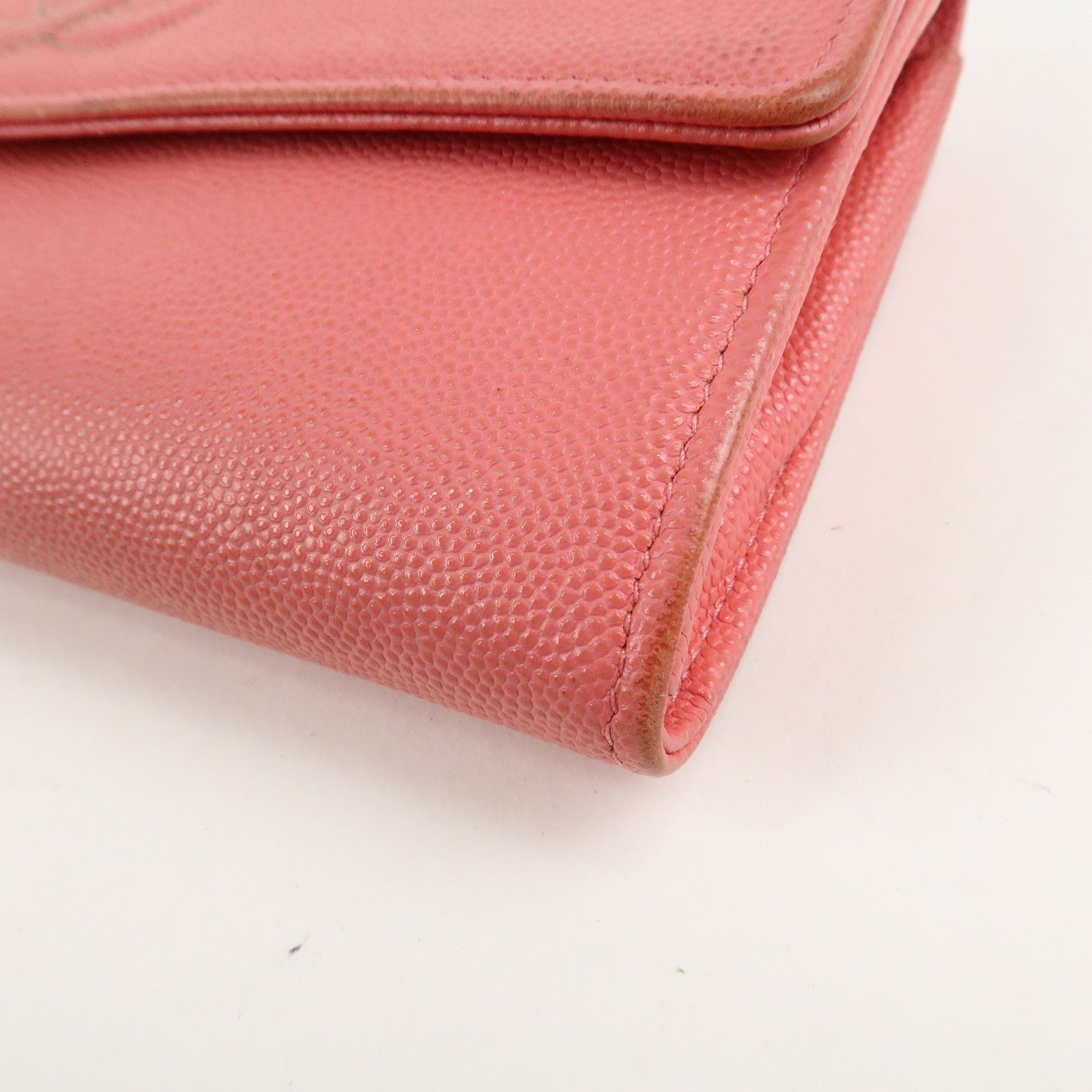 CHANEL Caviar Skin Coco Mark Bi-fold Long Wallet Pink Used