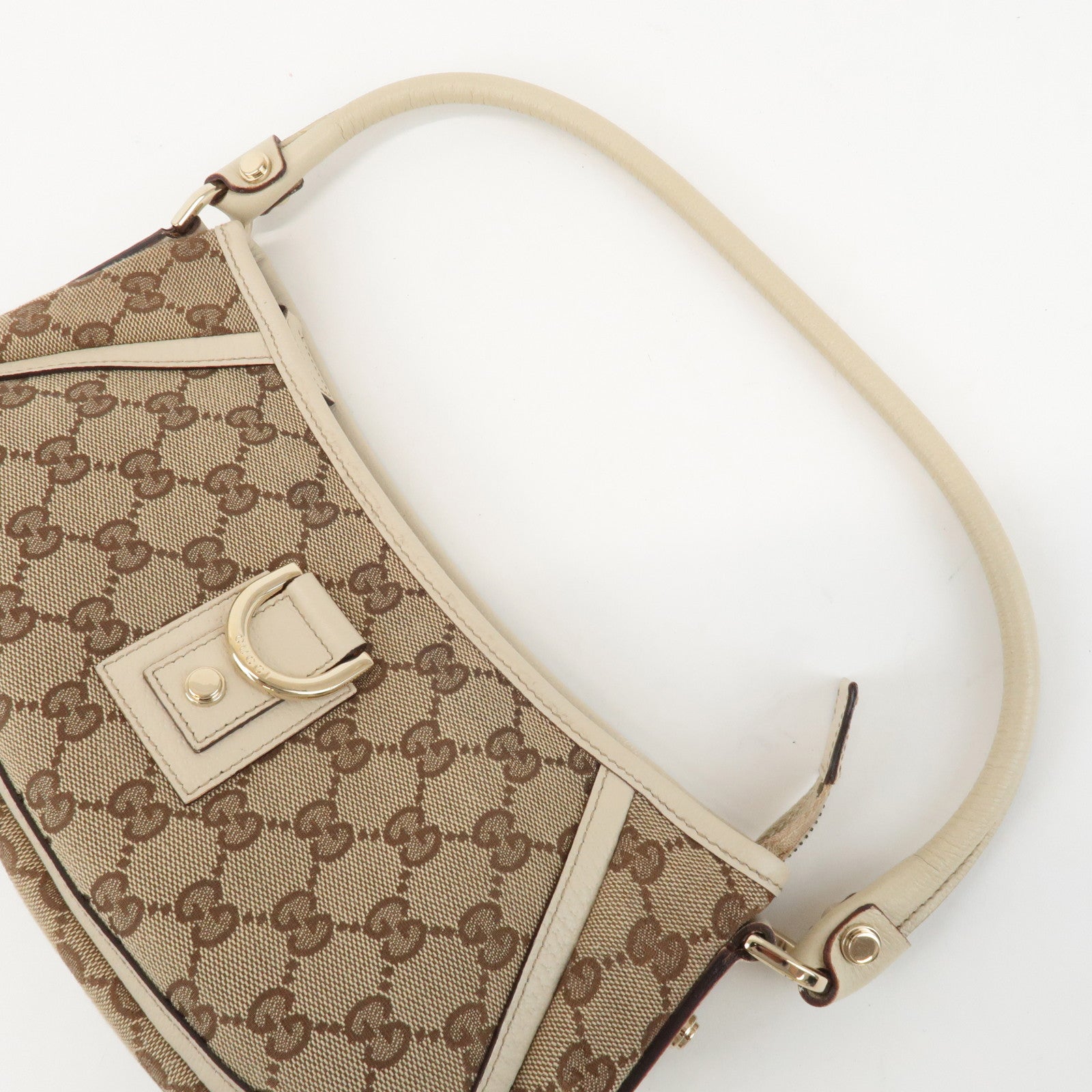 GUCCI Abbey GG Canvas Leather Shoulder Bag Beige Ivory 130939