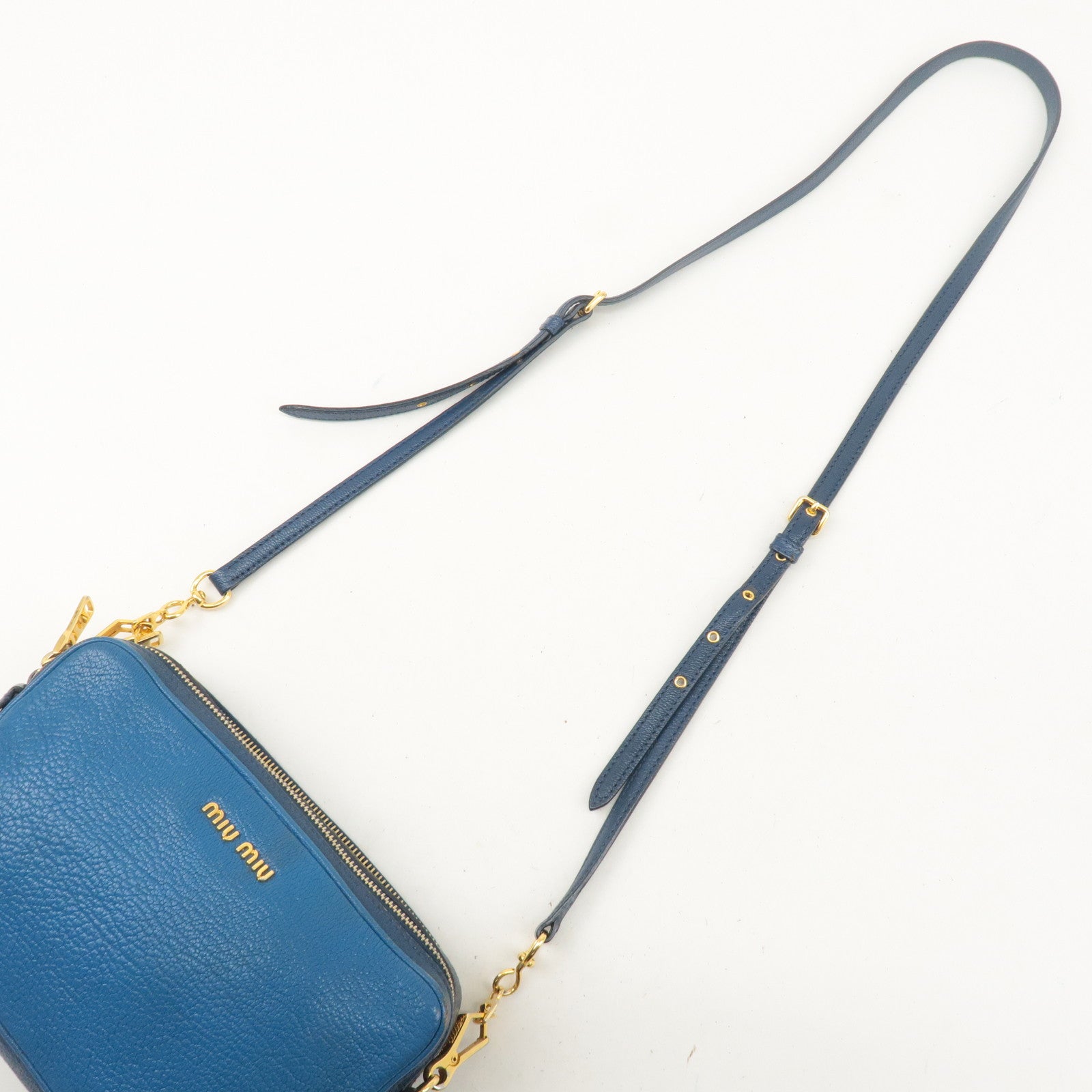 MIU MIU Leather Shoulder Bag Crossbody Bag Blue RT0539