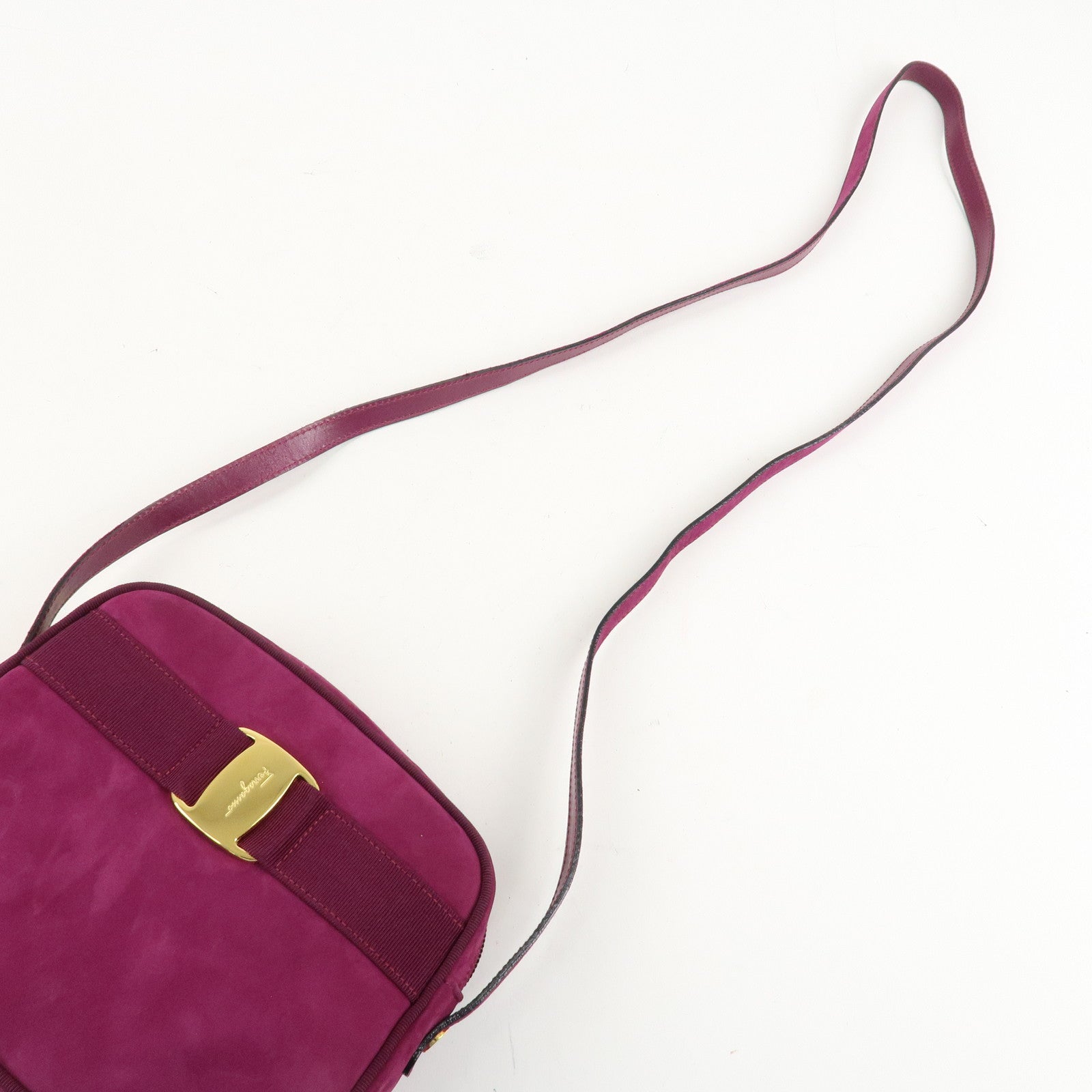 Ferragamo Vara Ribbon Suede Leather Shoulder Bag Purple