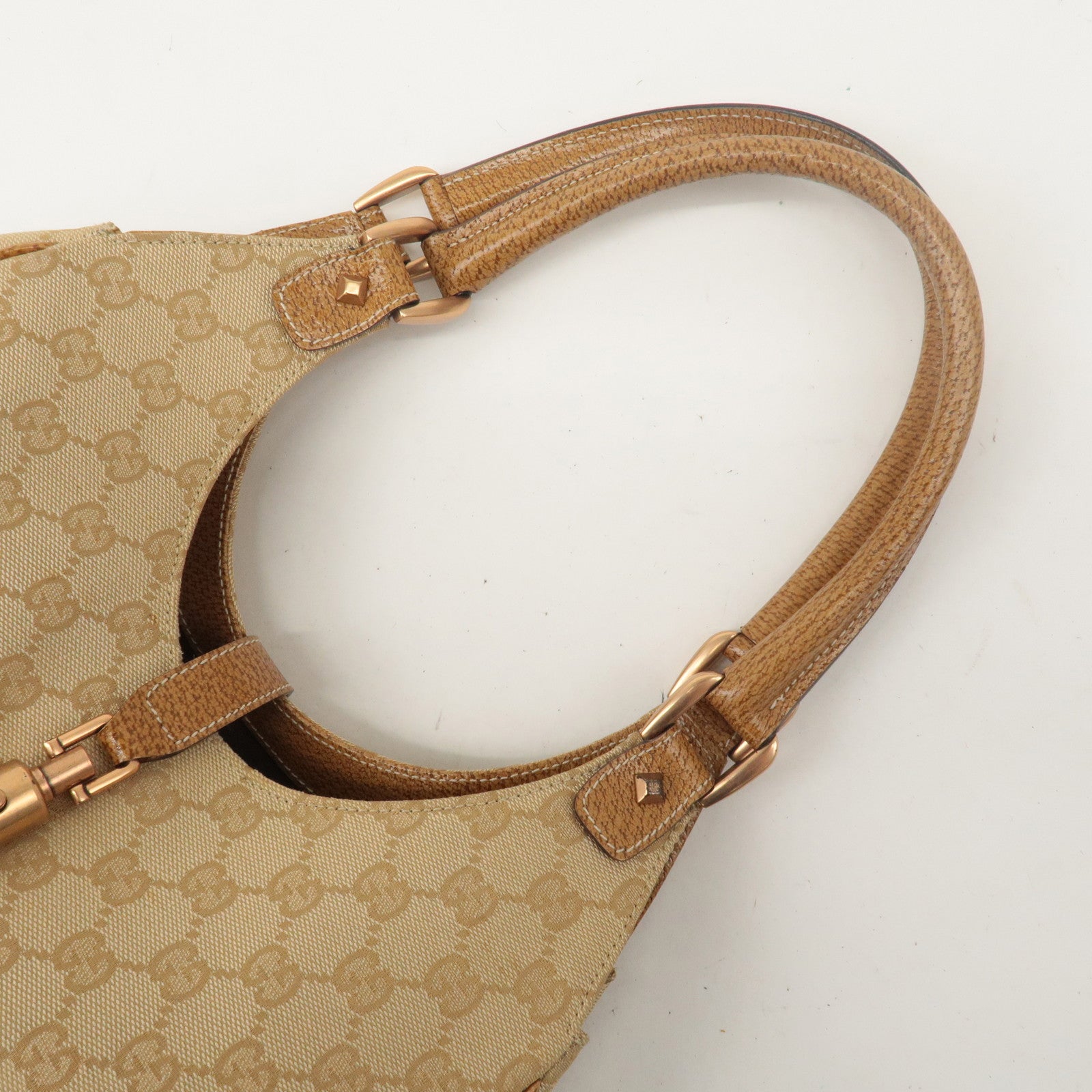 GUCCI New Jackie GG Canvas Leather Shoulder Bag Beige Brown 124407