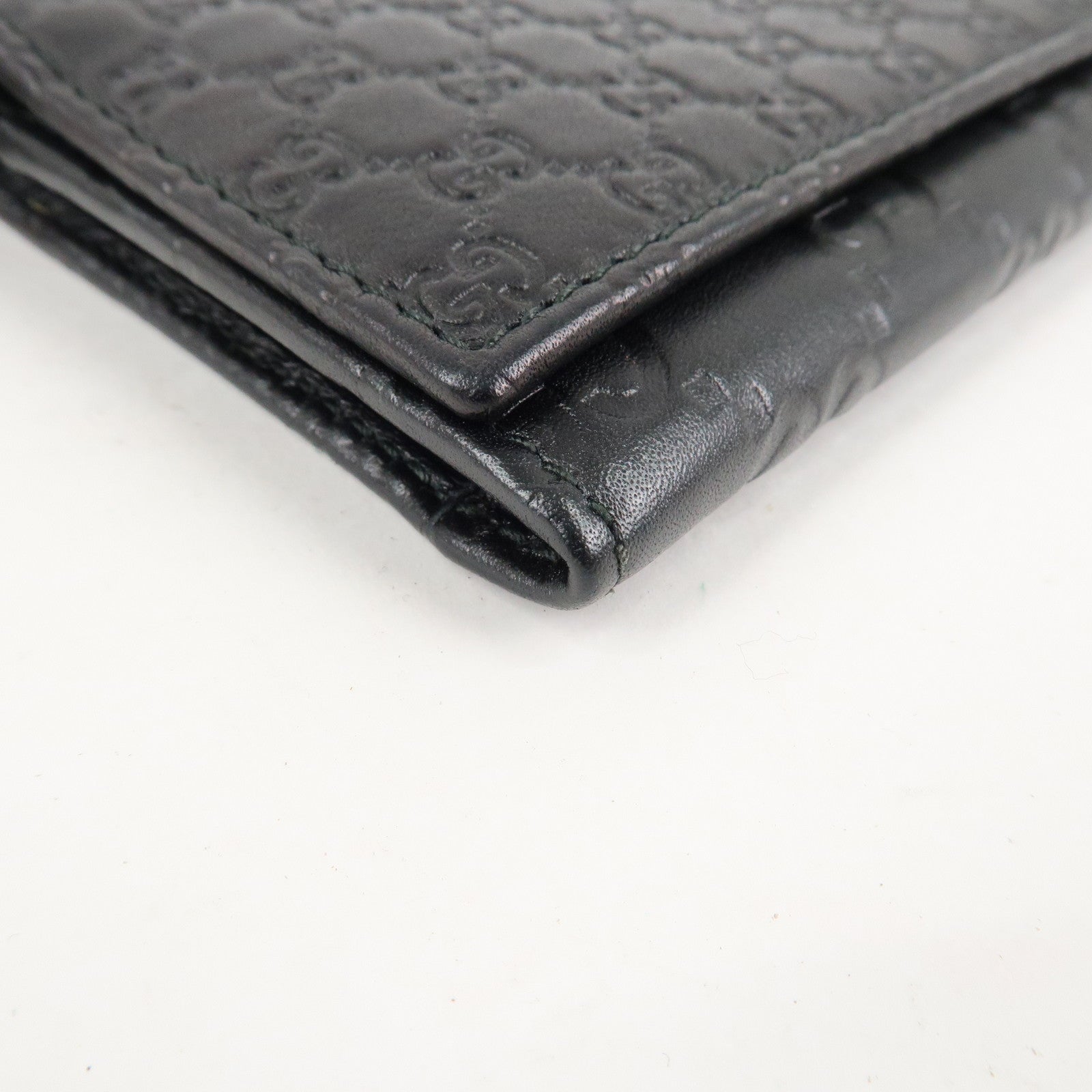 GUCCI Micro Guccissima Leather Bi-fold Card Case Black 323401 Used