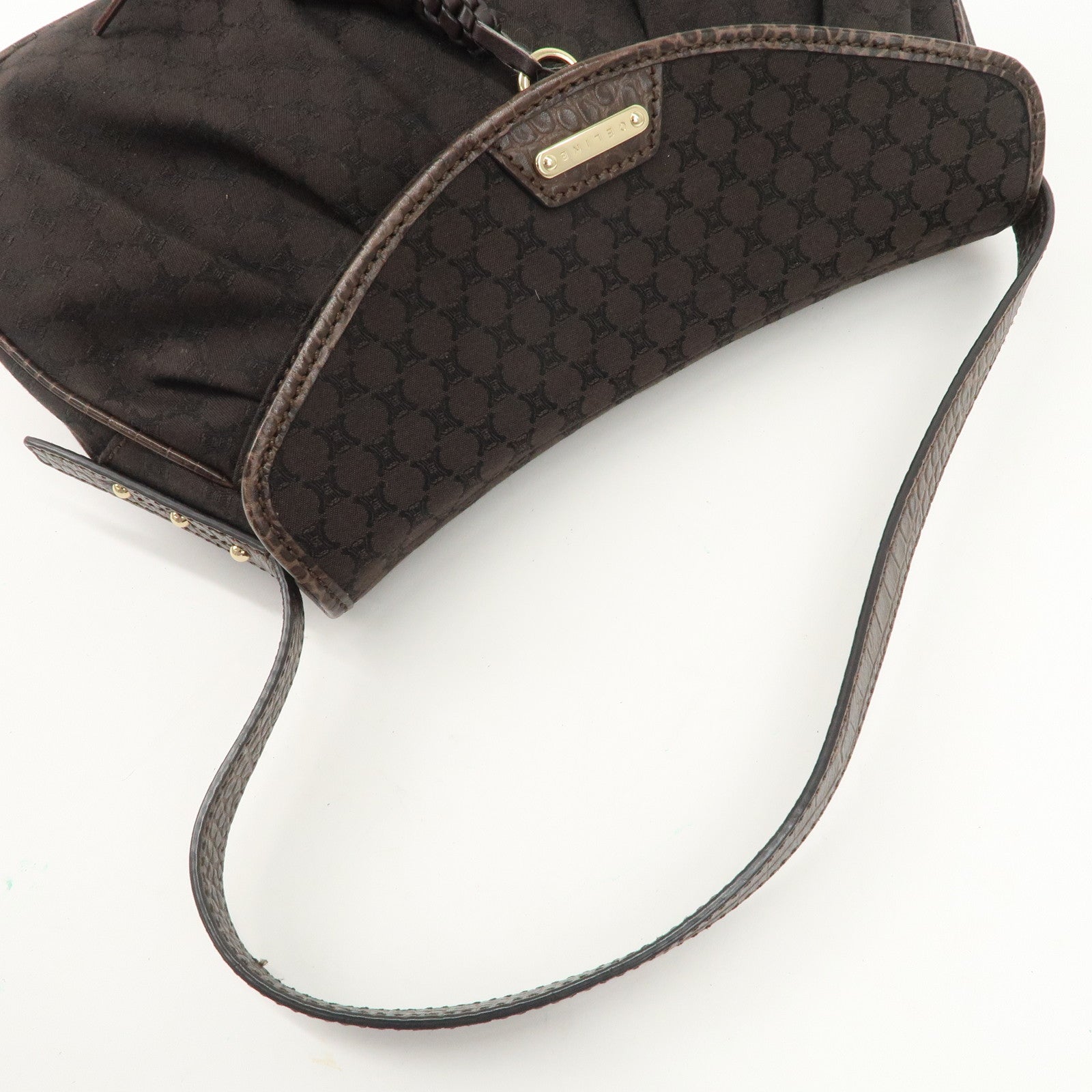 CELINE Macadam Canvas Leather Shoulder Bag Dark Brown