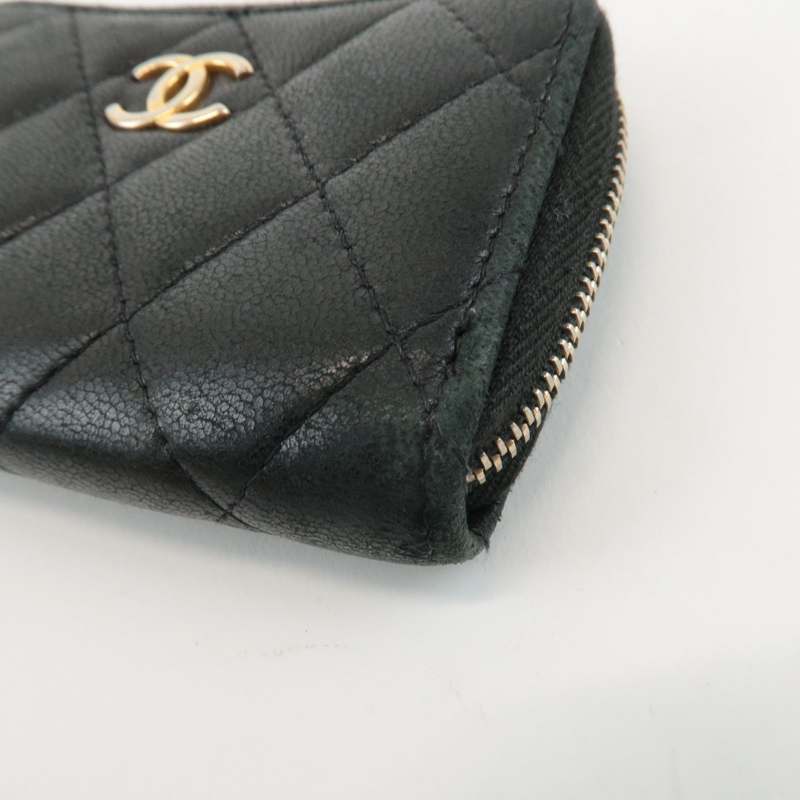 CHANEL Caviar Skin Round Zipper Coin Case Black A69271 Used