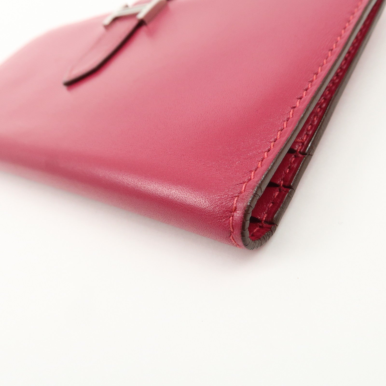 HERMES Leather Bearn I Engraved Long Wallet Pink