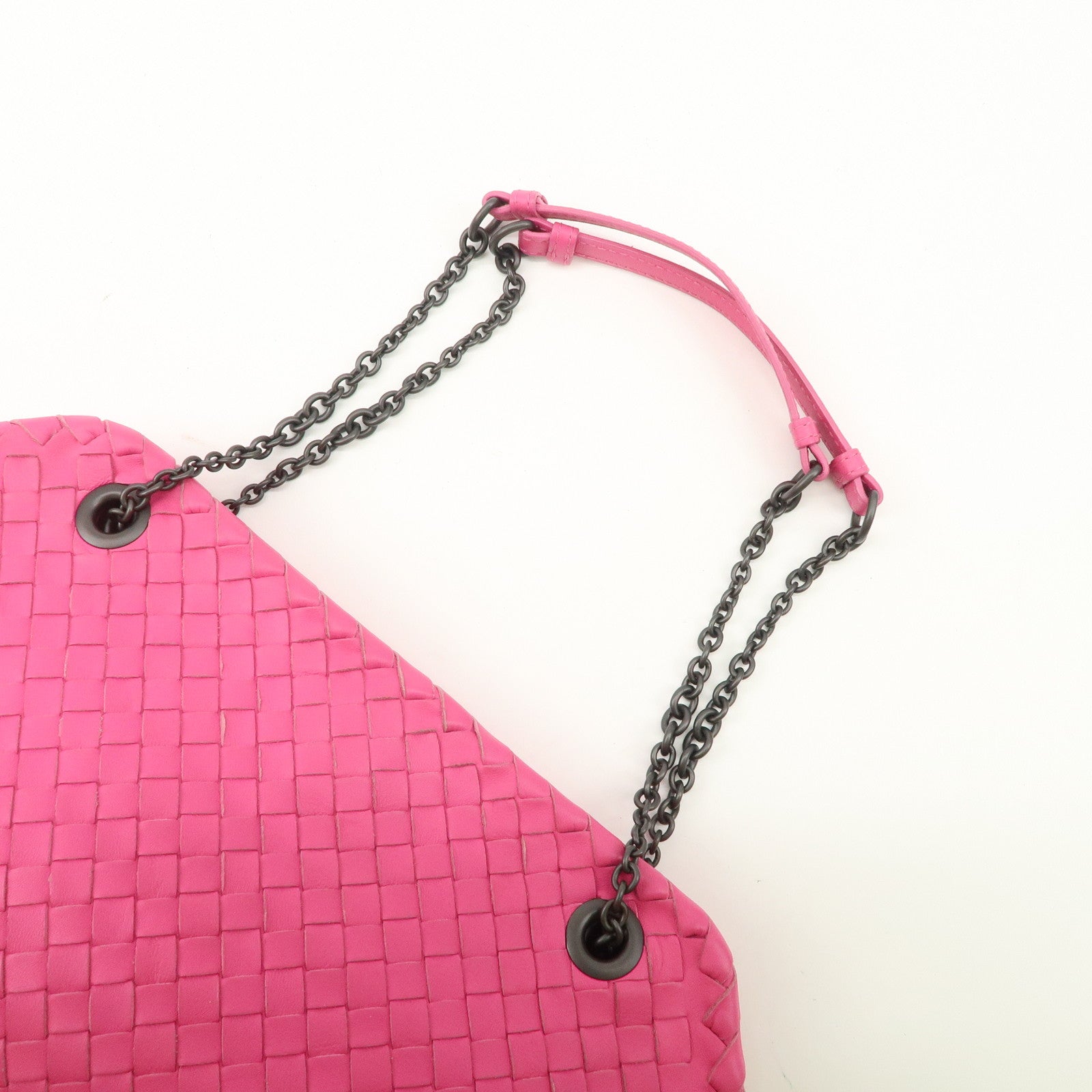 BOTTEGA VENETA Intrecciato Leather Chain Shoulder Bag Pink