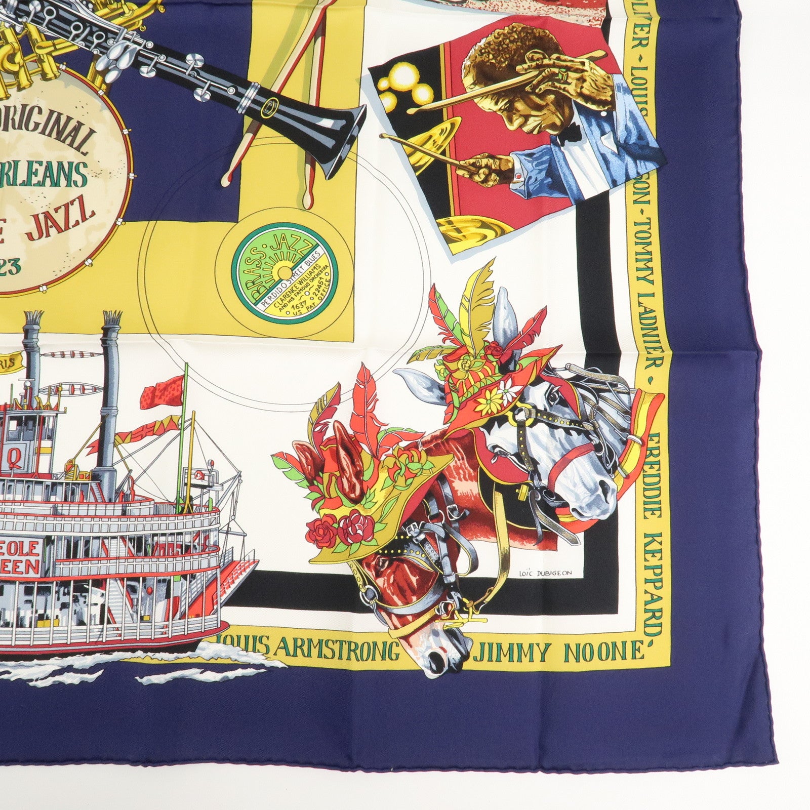 HERMES Carre90 Silk100% Scarf THE ORIGINAL NEW ORLEANS CREOLE JAZZ Used