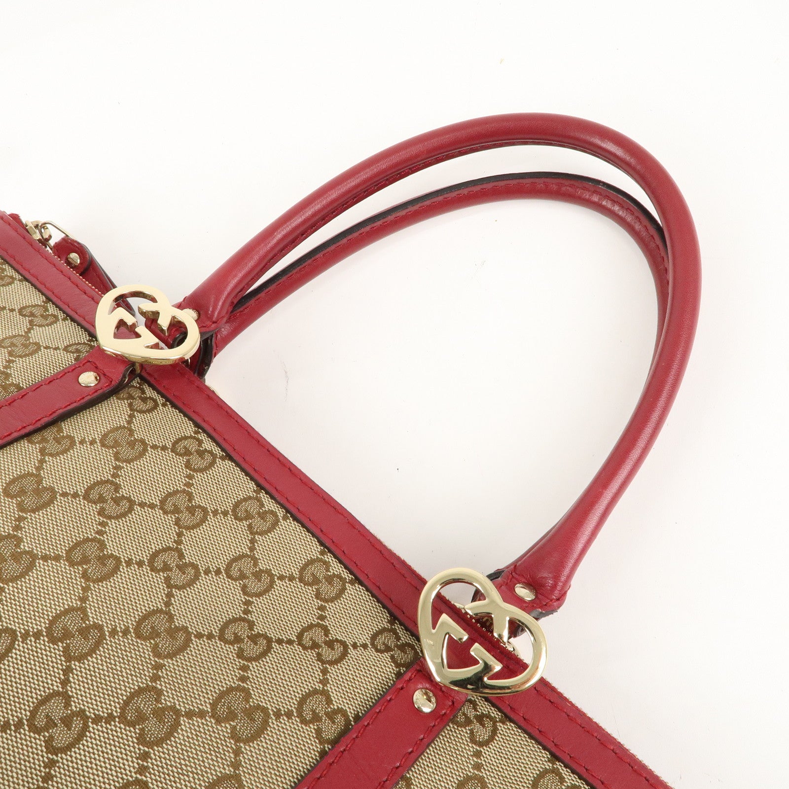 GUCCI Lovely GG Canvas Leather Tote Bag Hand Bag Red 257069