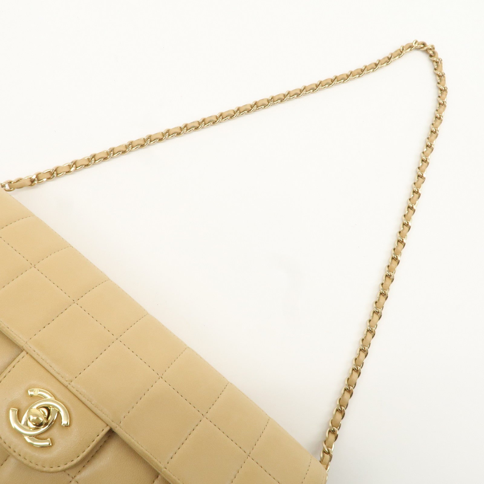 CHANEL Chocolate Bar Lamb Skin Chain Shoulder Bag Beige A15316