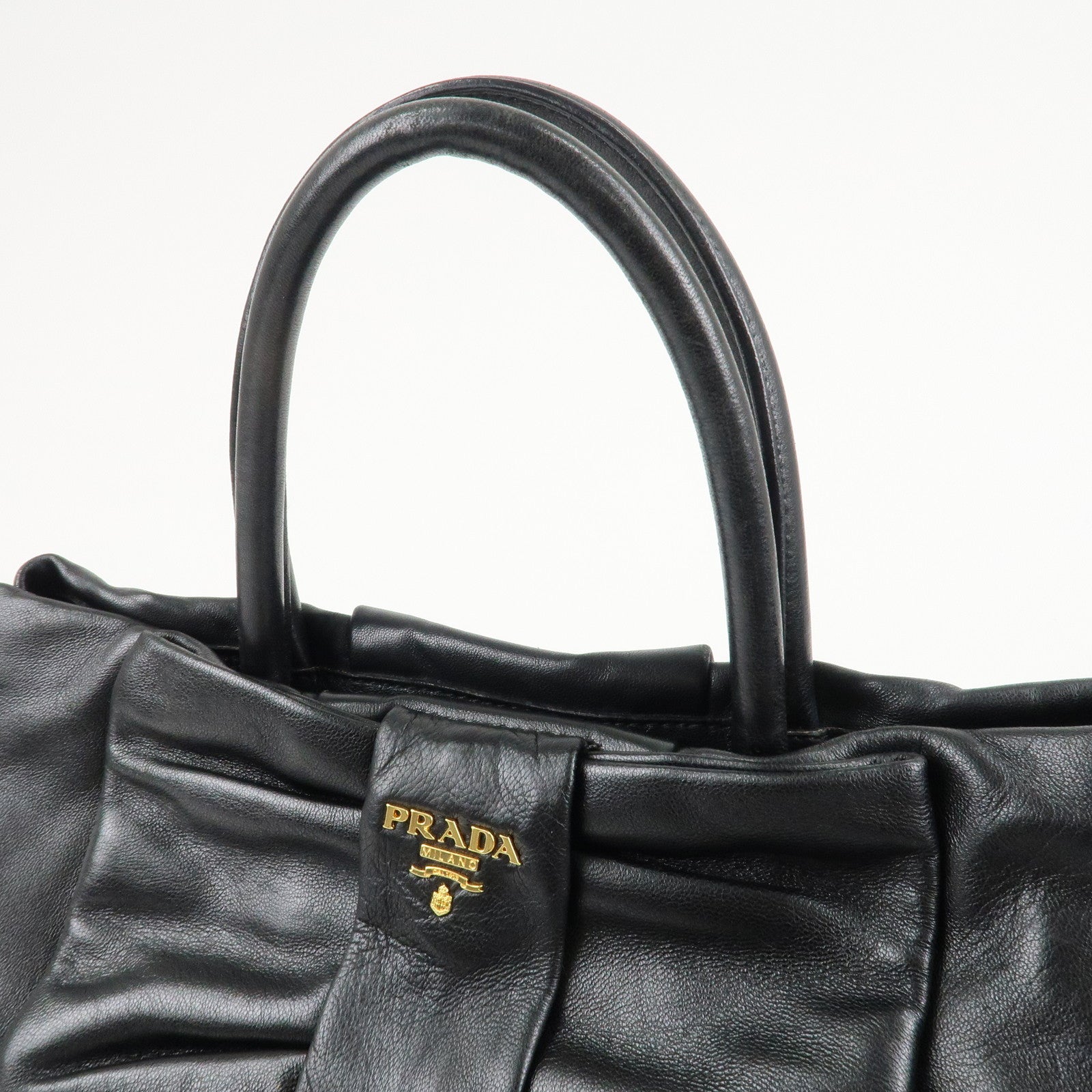 PRADA Nappa Leather Ribbon Tote Bag Hand Bag NERO Black BN1601