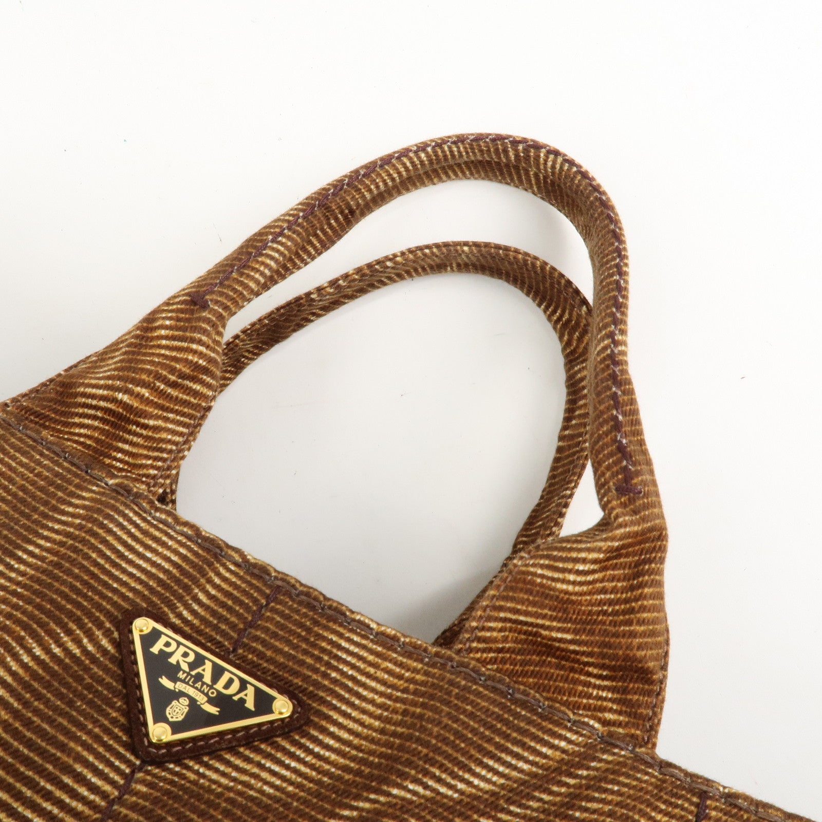 PRADA Canapa Large Canvas Tote Bag Hand Bag Brown B1872B Used